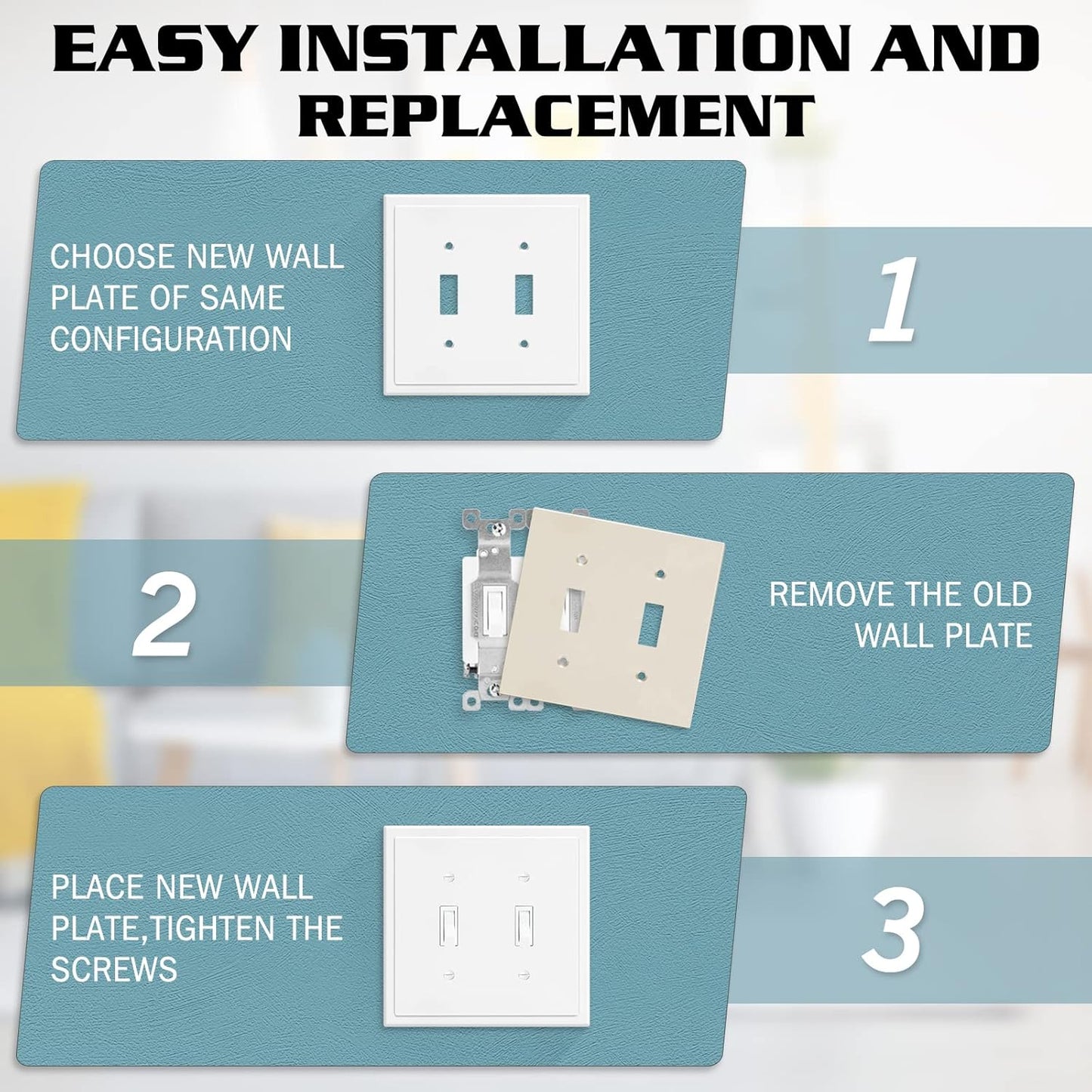 2-Gang Modern Edge Decorative Wall Plate Cover Switch Outlet Double Toggle Electrical Faceplate for Light Switches, Smart Switch, GFCI, Dimmers, Receptacle, USB Outlet (10 Pack, Double Toggle)