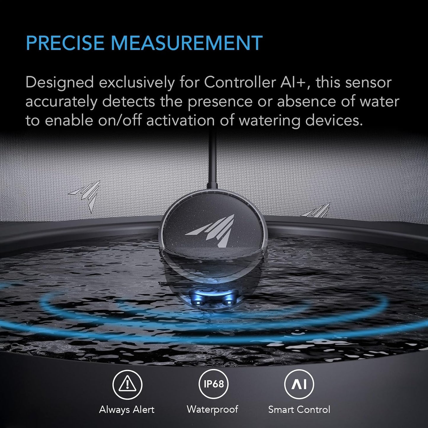 AC Infinity Water Detection Sensor Exclusively for AI Controllers, Monitor Presence of Water in Gardens, Grow Tents, Grow Spaces, Suction and Magnetic Mounting, IP68 Seal Protection
