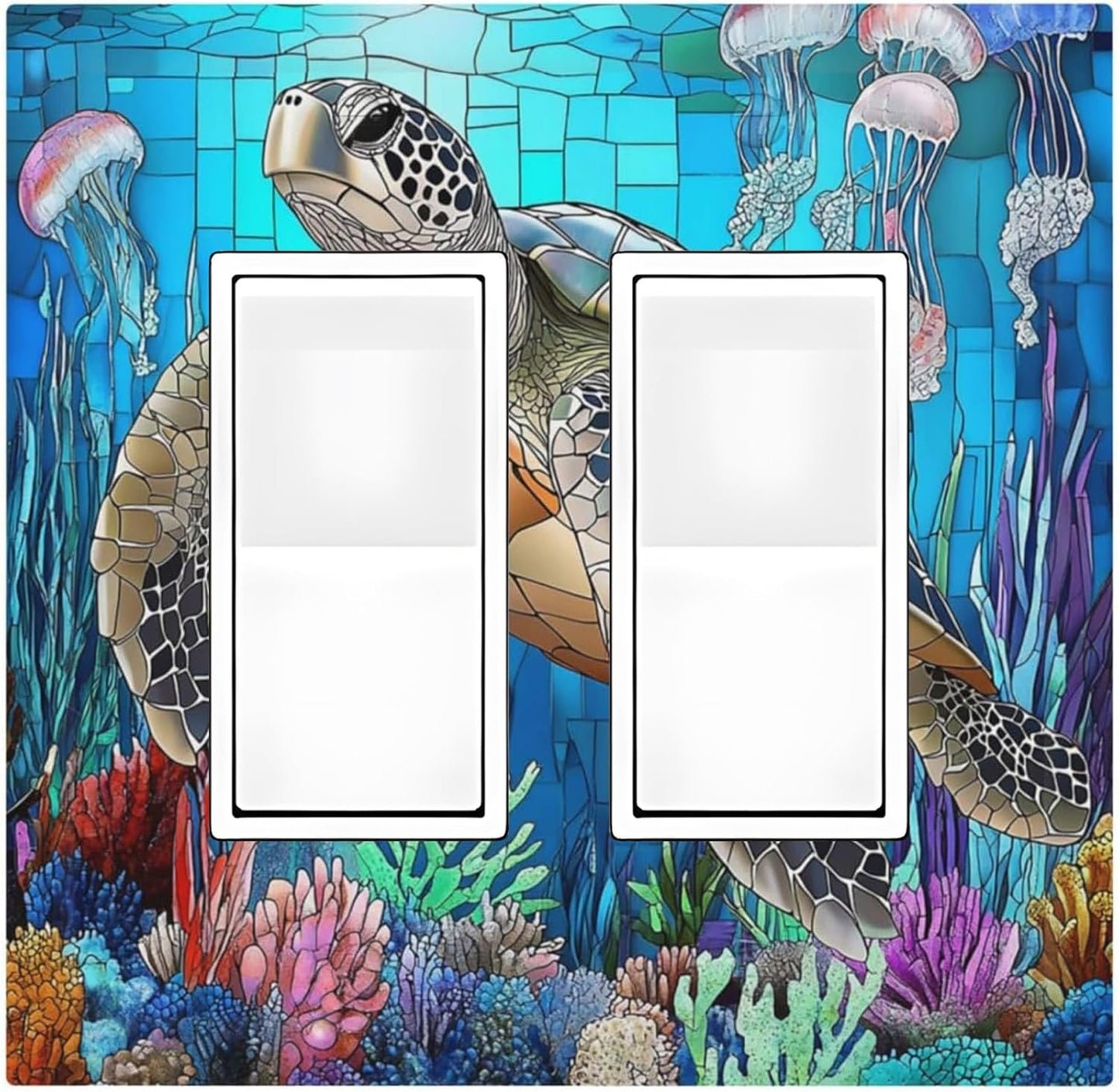 Decorative Outlet Covers Nautical Sea Turtle Coral Jellyfish 2 Gang Double Gfci Rocker Electrical Wall Panels Light Switch Cover Plate For Kids Room Nursery Decor