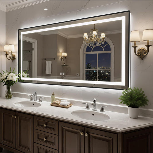 72X36 Inch LED Bathroom Mirror with Lights, Black Frame Frontlit+ Backlit Bathroom Vanity Mirror for Wall, Ultra-Clear Tempered Glass, Shatter-Proof, Anti-Fog and Memory Function, ETL Listed