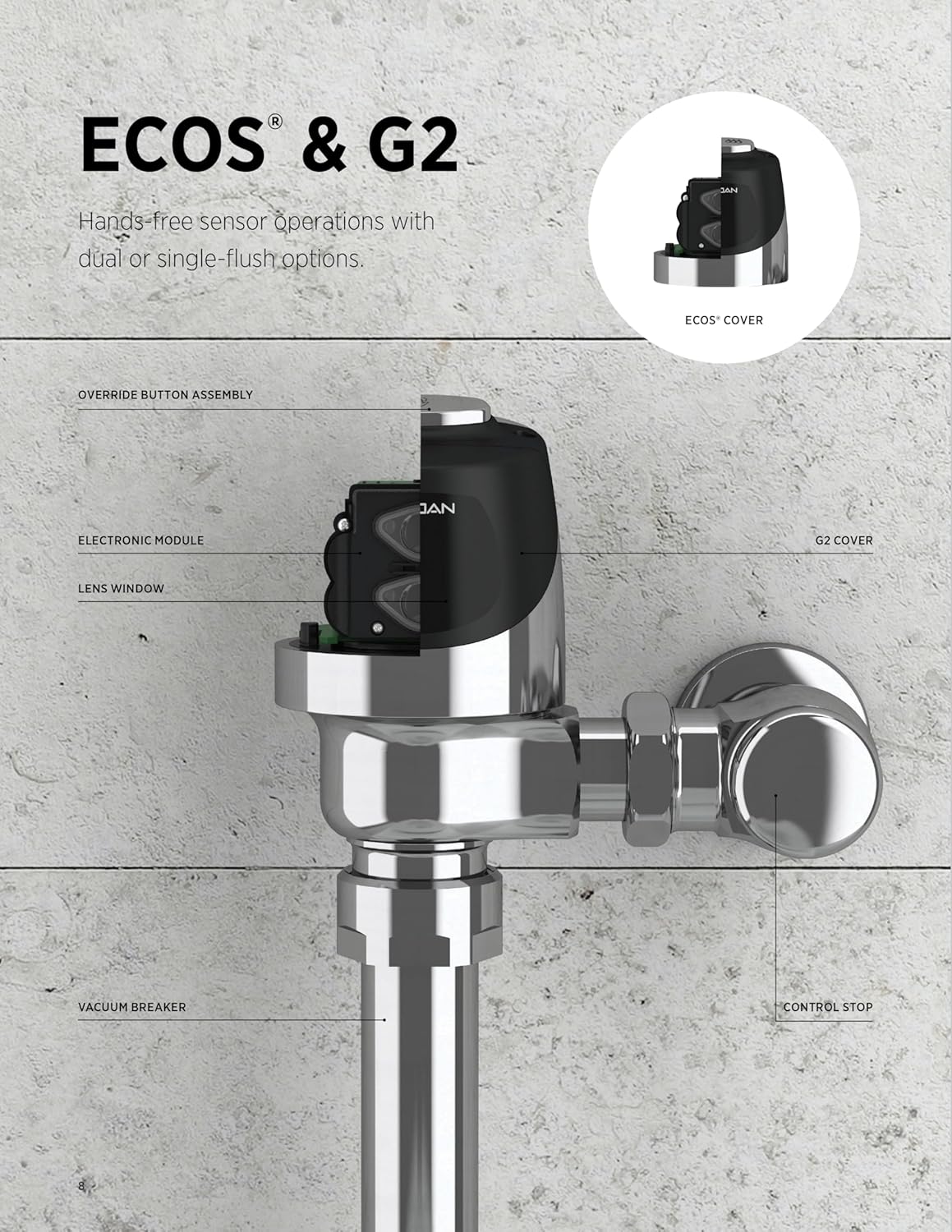 Sloan EBV-138-A Single Flush Water Closet Cover, Ring and Sensor Assembly, 1.28 GPF and 1.6 GPF - For use with Sloan G2 & ECOS Sensor Water Closet Flushometers, Original OEM Parts, 0325160