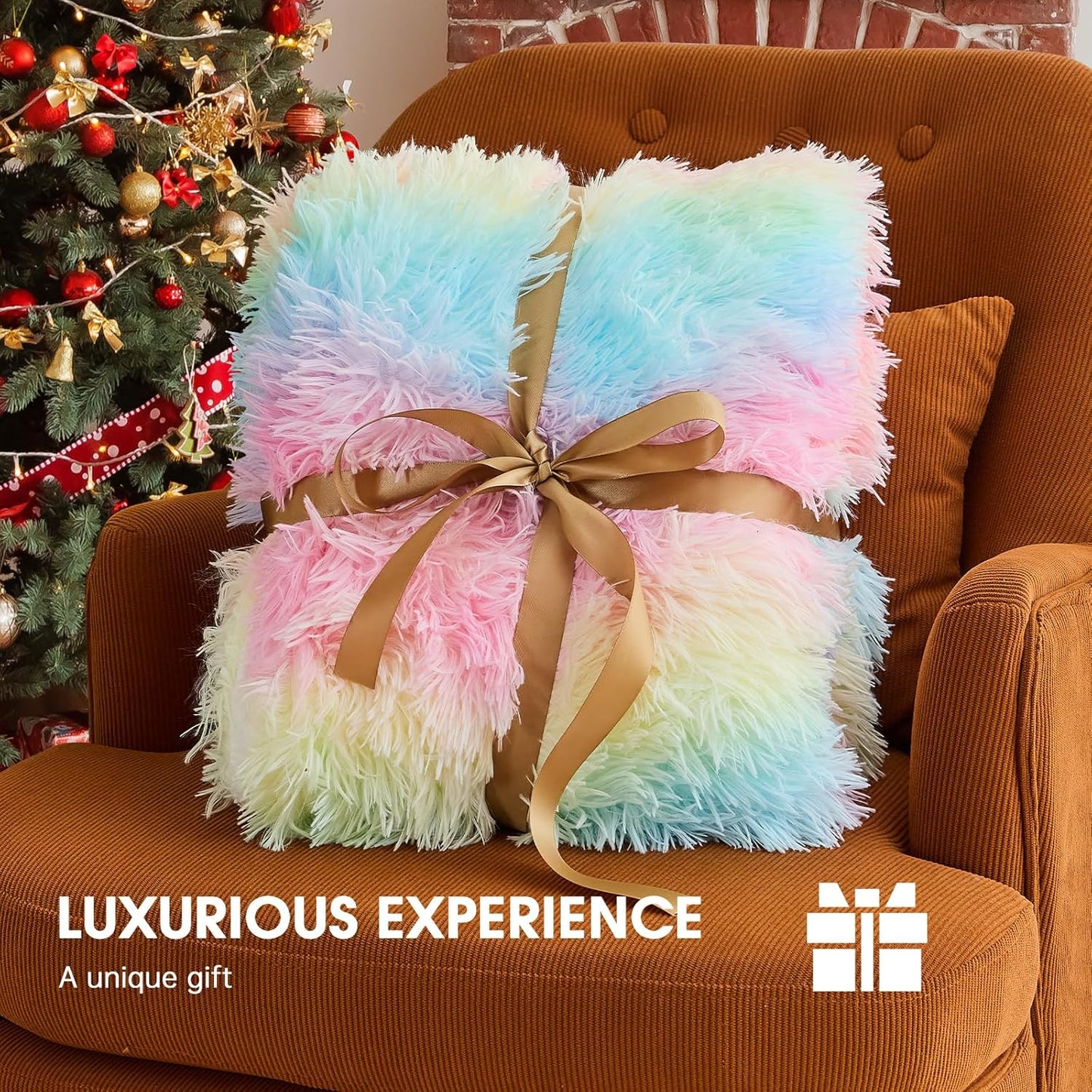 Heated Electric Blanket Twin,Warm Winter Birthday Gifts for Women Her Grandma–Faux Fur with Soft Sherpa,10 Heat Settings,5 Time Settings with Fast Heating, 62x84, Rainbow