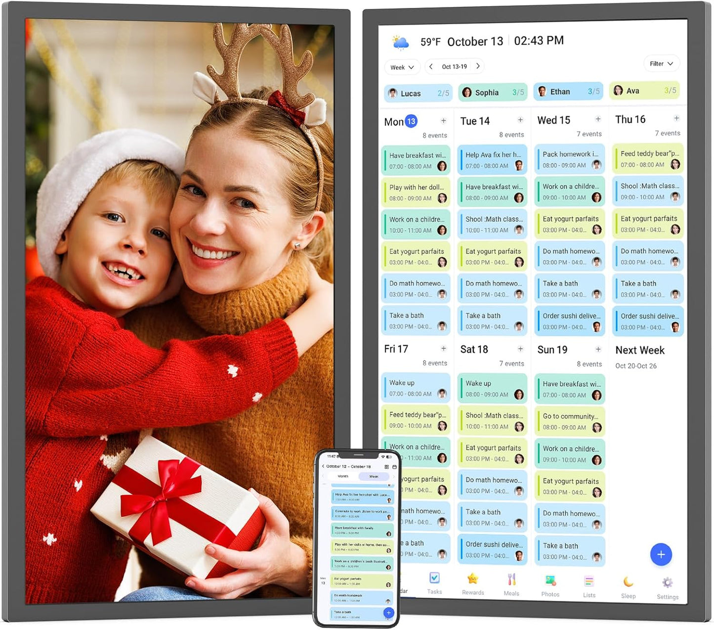 Smart Digital Picture Frame Calendar-for-Family-Planner - Nethgrow 24" Touchscreen Interactive Display Electronic Calendar for Family to Do List, Auto-Sync Google iCloud Outlook, Wall Mountable