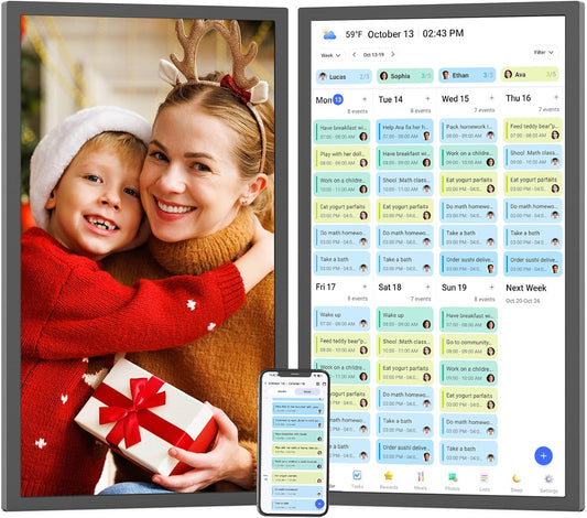 Smart Digital Picture Frame Calendar-for-Family-Planner - Nethgrow 24" Touchscreen Interactive Display Electronic Calendar for Family to Do List, Auto-Sync Google iCloud Outlook, Wall Mountable