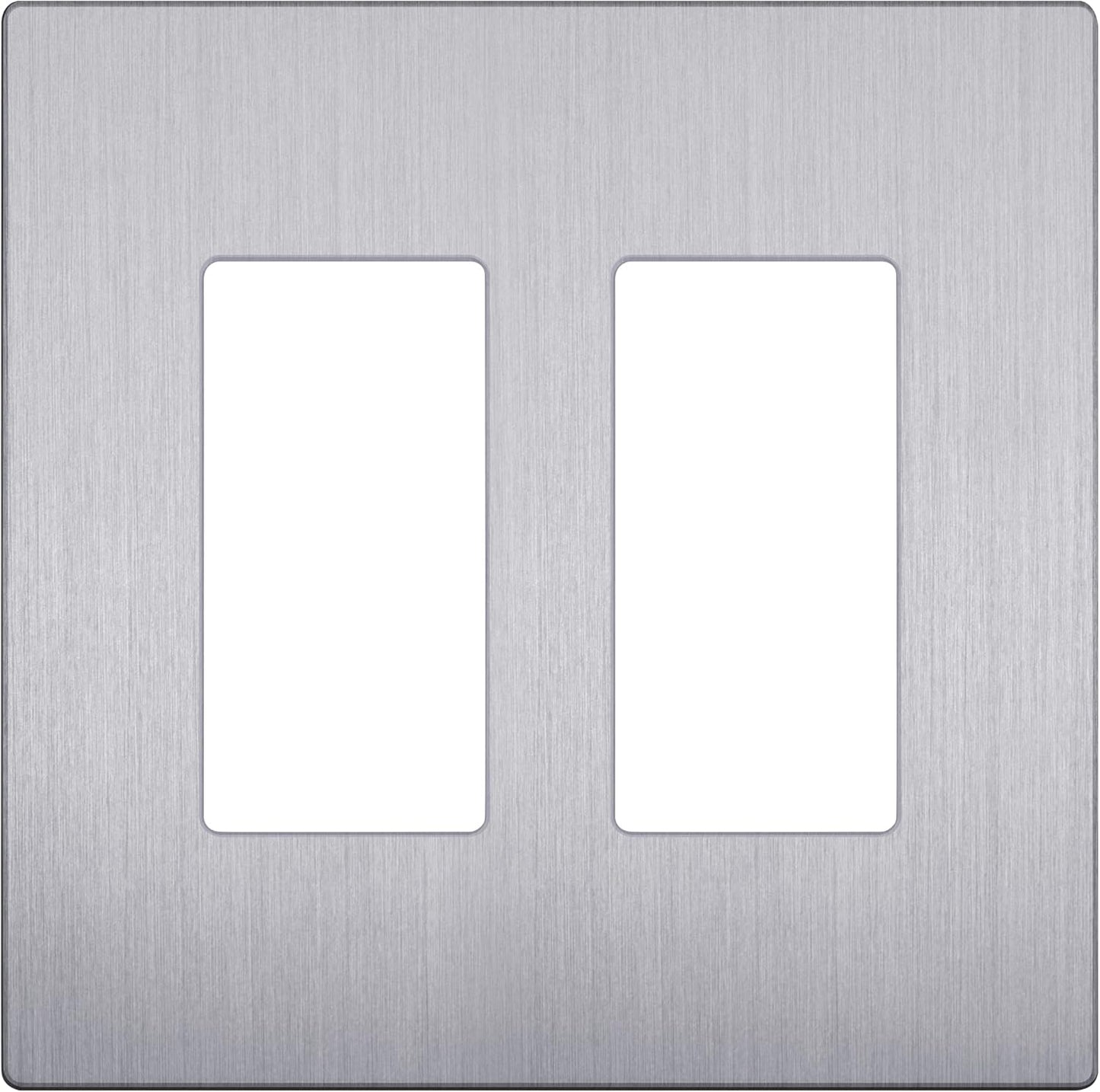 LIDER Brushed Finish Decorator Switch Cover, Screwless Wall Plate, Mid-Size 2-Gang 4.88" x 4.92", Unbreakable Polycarbonate Thermoplastic, UL Listed, LSWP-32M-BSV, Brushed Silver