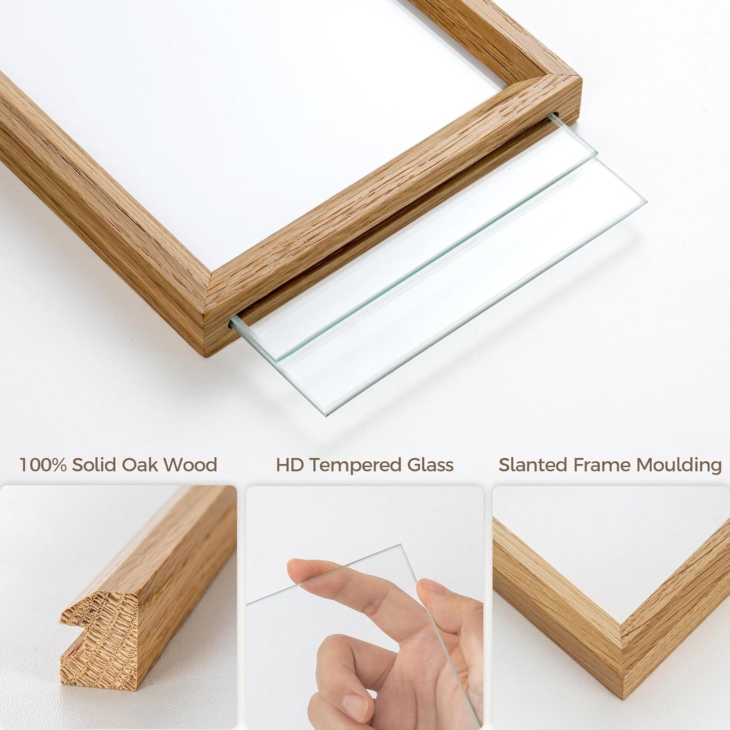 Axeman 12x12 Floating Picture Frame - Solid Oak Wood Square Picture Frame, Double Tempered Glass Photo Frame 3x3 4x4 5x5 6x6 8x8 12''x12'' Wood Frame, Wall Mount Or Tabletop Standing, Natural