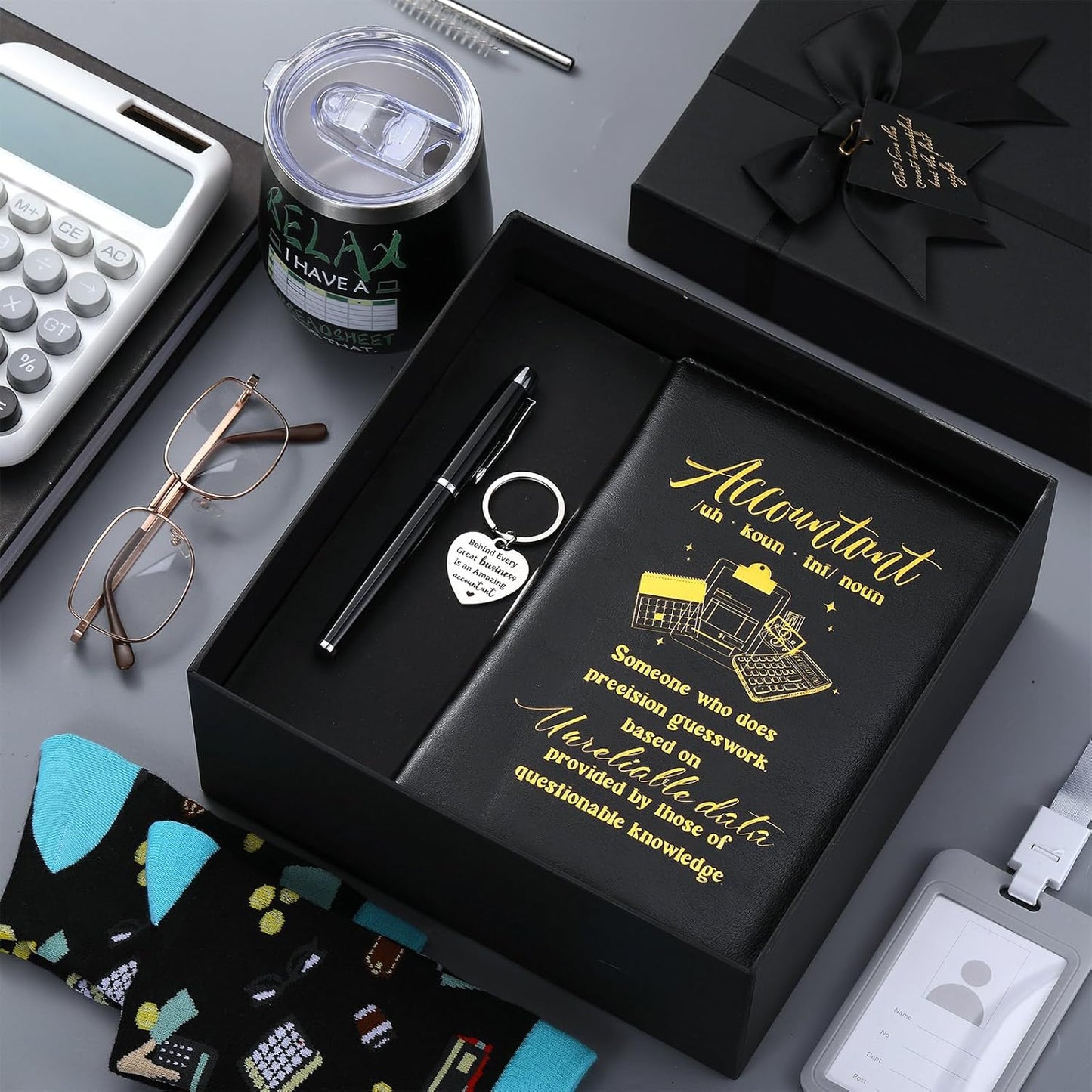 6 Pcs Accountant Appreciation Gifts for Men Accountant Thank You Gifts 12 oz Stainless Steel Cup Socks Keychain Pen Notebook Box for Accounting Coworkers CPA Auditors Finance Professionals