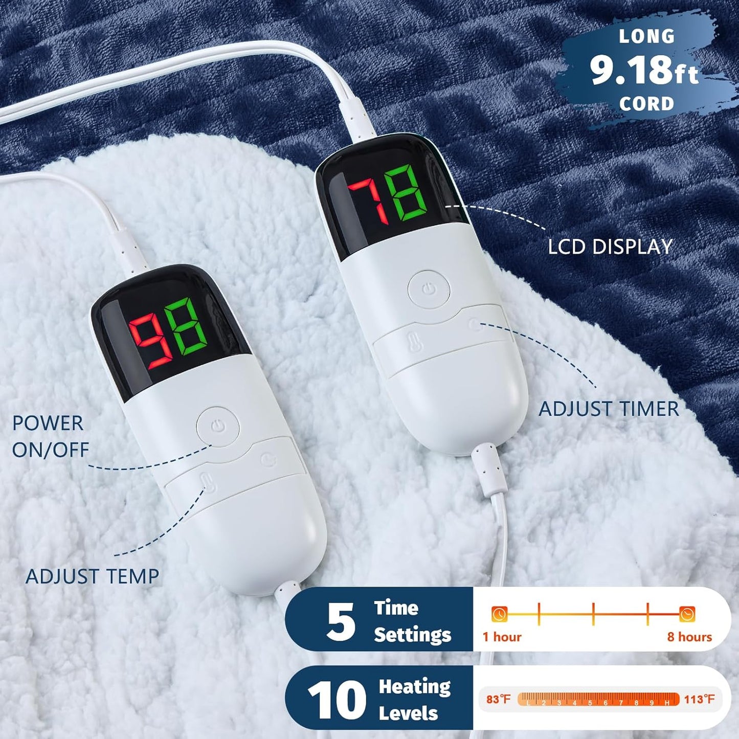 Heated Electric Blanket King Size - 90" x 100" Heating Blanket with Dual Control, 10 Heating Levels & 8 Hours Auto Off, Soft Warm Flannel Blanket, Christmas Birthday Gifts for Senior Grandma