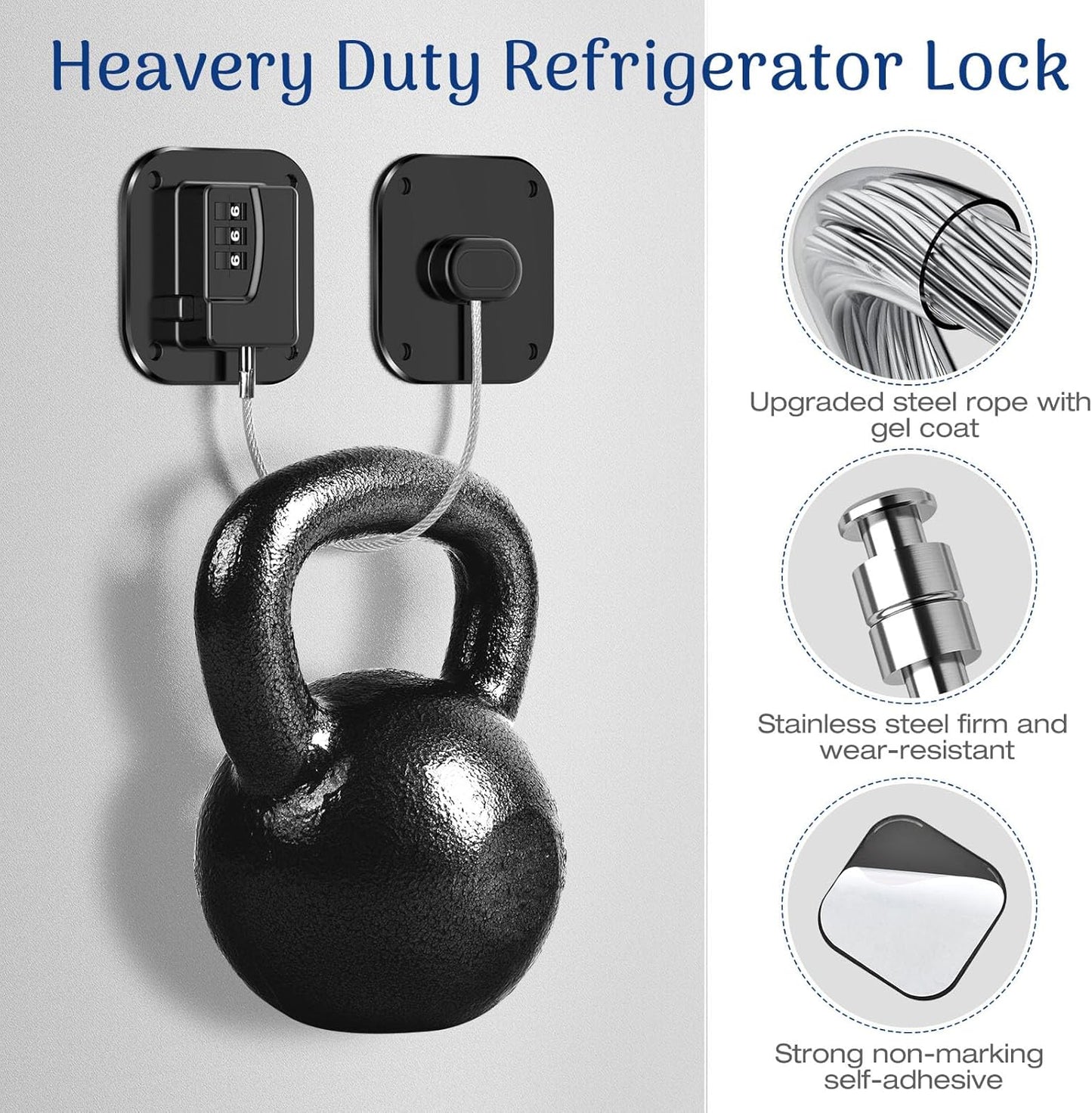Fridge Refrigerator Lock with Combination, Heavy Duty Lock for Cabinet, Drawers, Closet, Safety Easy Install No Keys Needed (Black-4Pack)