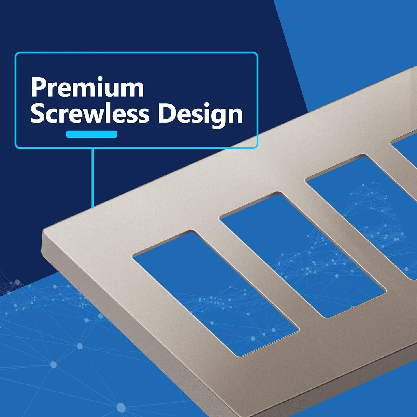 LIDER Matte Finish Decorator Switch Cover, Screwless Wall Plate, Mid-Size 4-Gang 4.88" x 8.58", Unbreakable Polycarbonate Thermoplastic, UL Listed, LSWP-34M-NK, Nickel