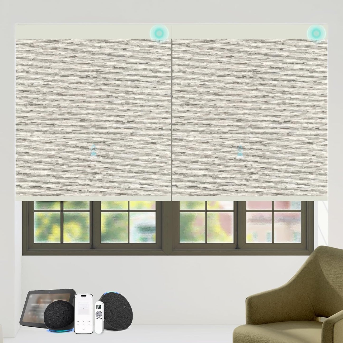 Motorized Blinds with Remote Custom Size Blackout Smart Roller Shades Compatible with Alexa Google, Electric Blinds for Windows