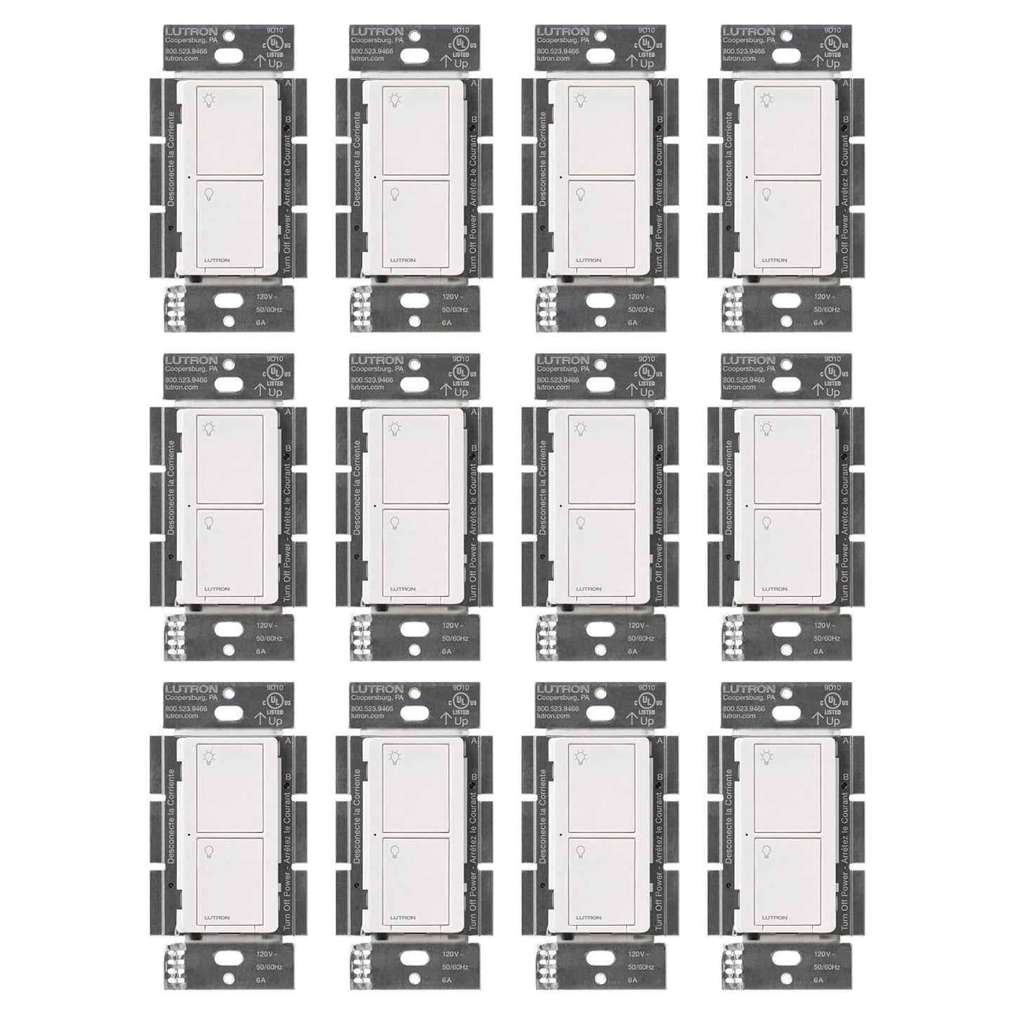 Lutron Caseta Original Smart Light Switch (Lutron Smart Hub Required), for Home, LED Lights, and Fans, 6 Amp, Single-Pole/3-Way, Neutral Required, PD-6ANS-WH-12-Pack, White, 12 Pack