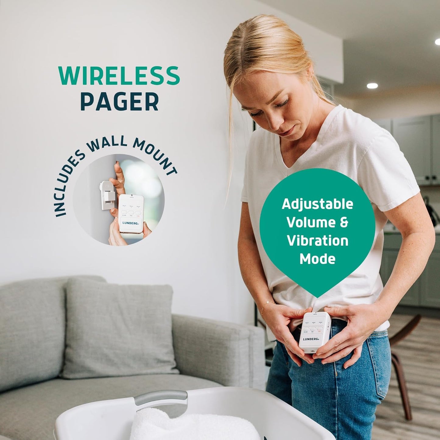 Lunderg Under Mattress Bed Alarm for Elderly Adults - Wireless Sensor Pad with Early Alert & Pager - Bed Alarms and Fall Prevention for Elderly and Dementia Patients - Reduces False Alarms