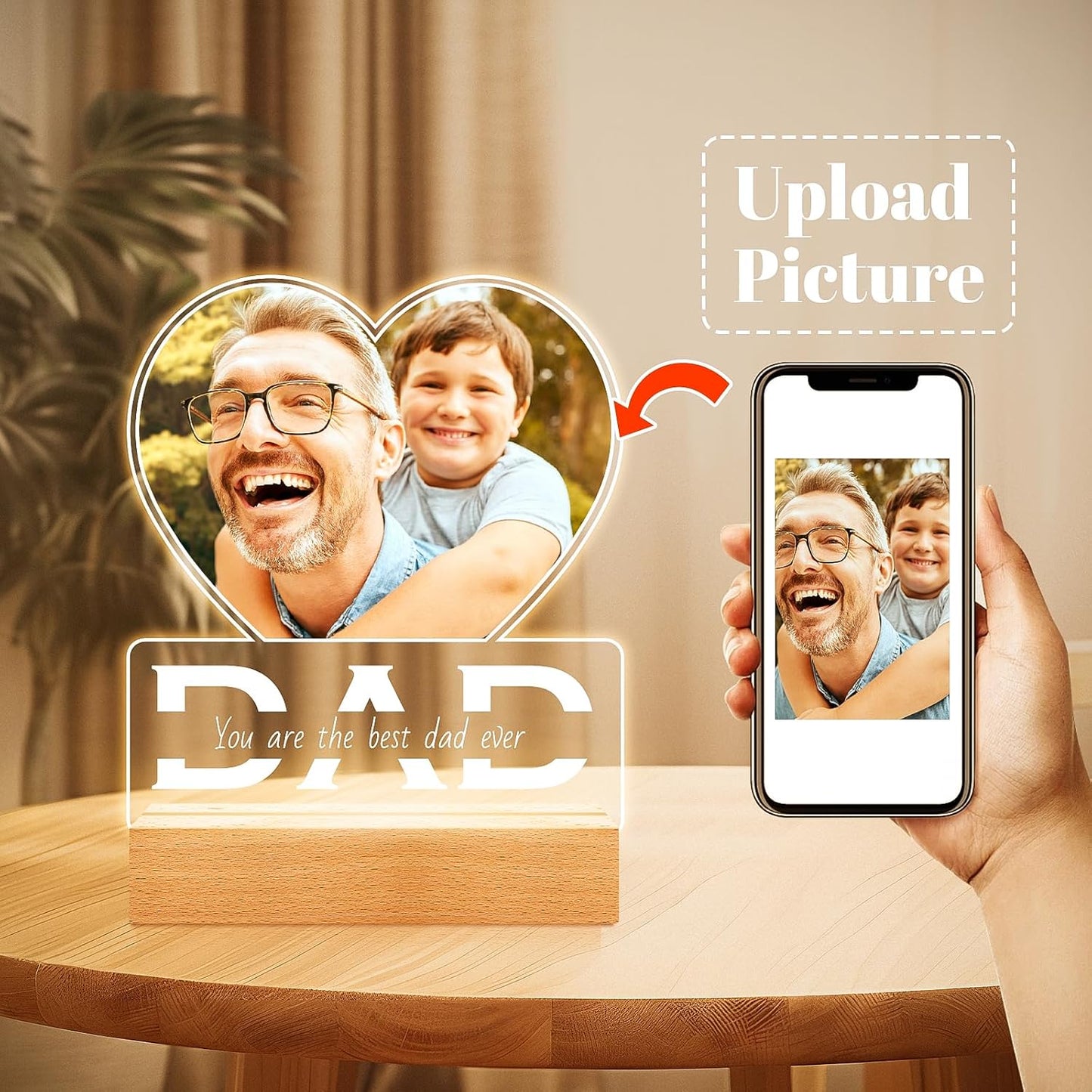 Personalized Gifts for Dad from Daughter Son, Personalized Picture Frame with Photo, Custom Photo Frame with Night Light, Customized Dad Birthday Gifts