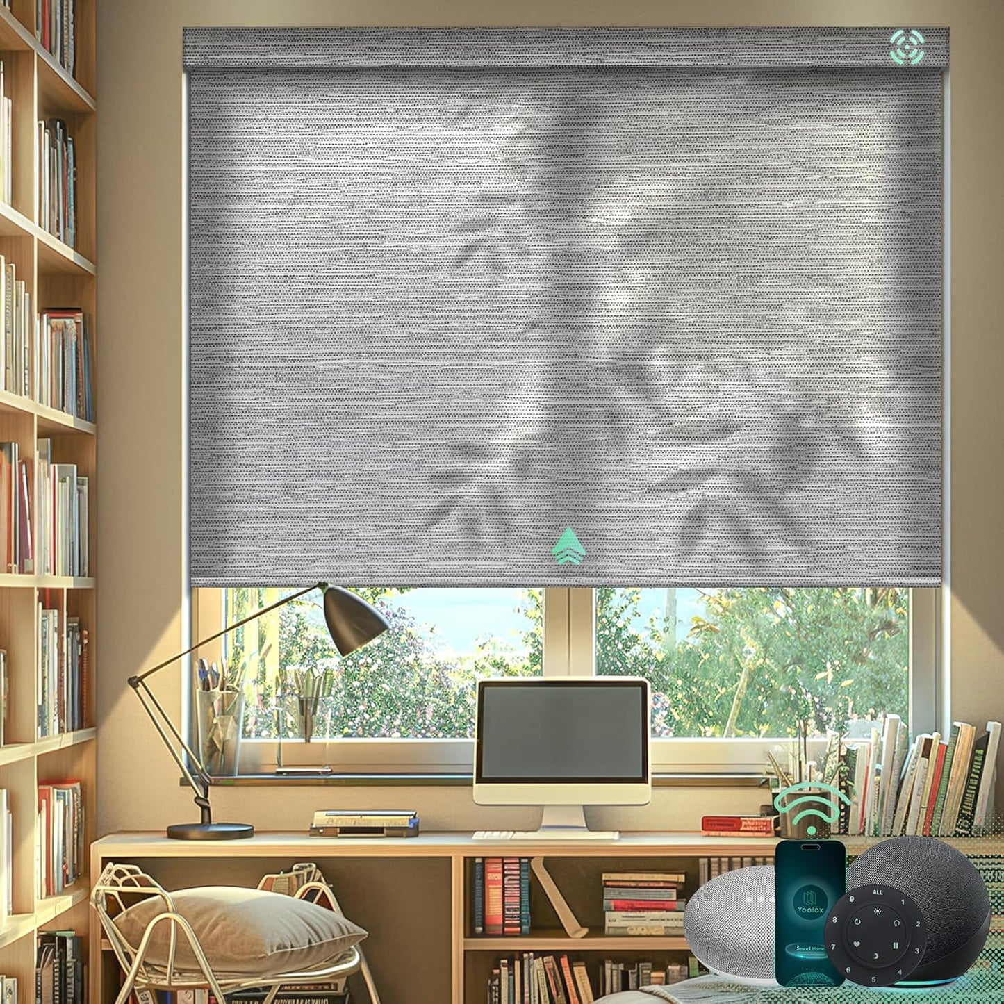 Yoolax Motorized Blinds with Remote, Light Filtering Smart Blinds Work with Alexa Google Home, Automatic Roller Shades for Indoor Windows Living Room, Custom Size (Foggy Grey)