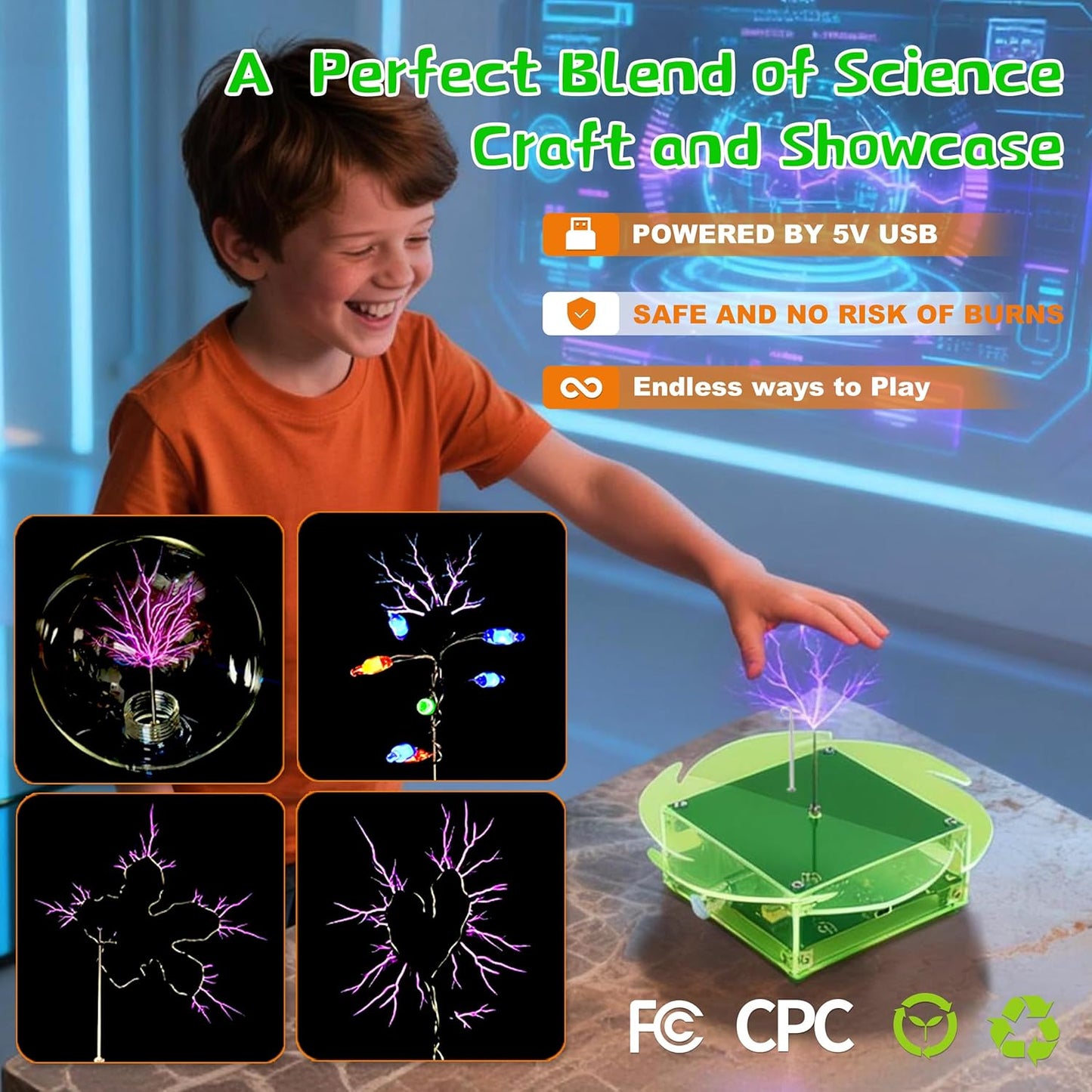 STEM Science Building Kit for Kids–Electronic Tesla Lightning Kit–Easy DIY Science Gadgets & Crafts–Unique Educational Gift Toys for Fun and Learning(Soldering Version) (Fire Wheel-Fluorescent Green)