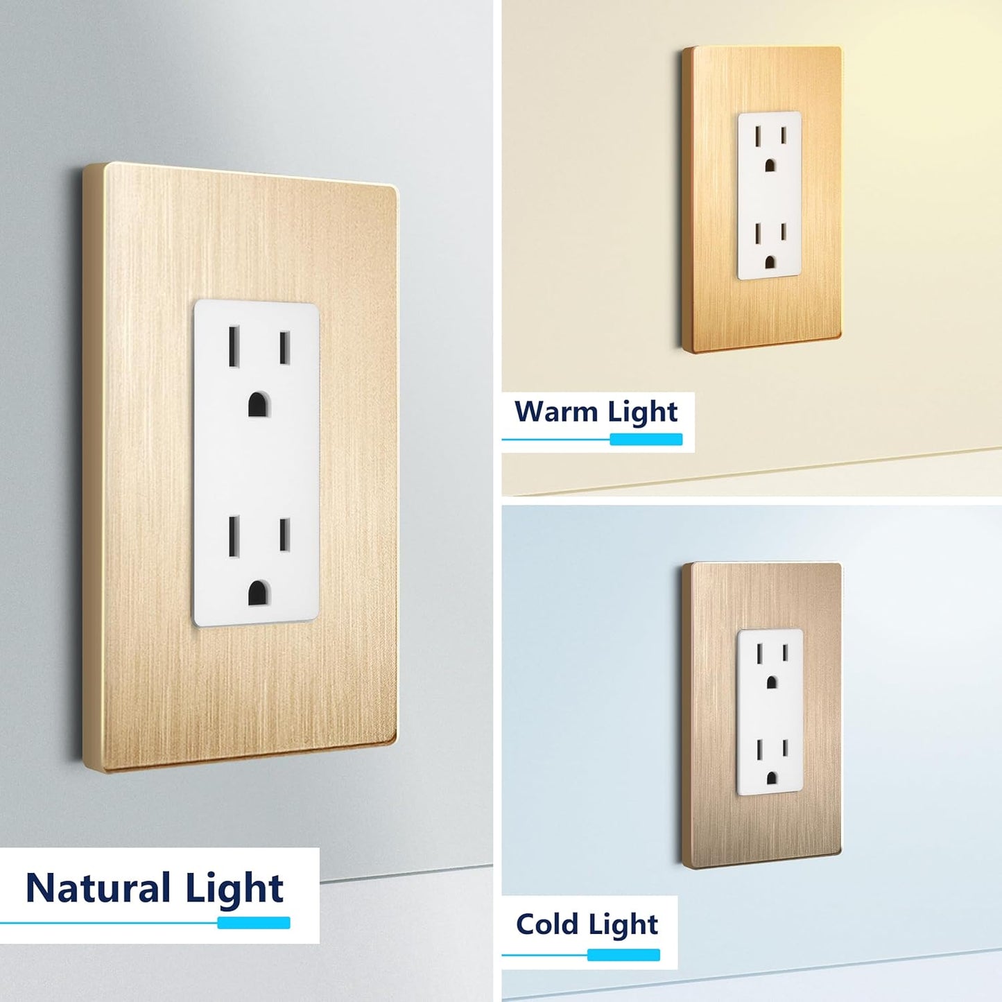 LIDER Brushed Finish Decorator Switch Cover, Screwless Wall Plate, Mid-Size 2-Gang 4.88" x 4.92", Unbreakable Polycarbonate Thermoplastic, UL Listed, LSWP-32M-BGD, Brushed Gold