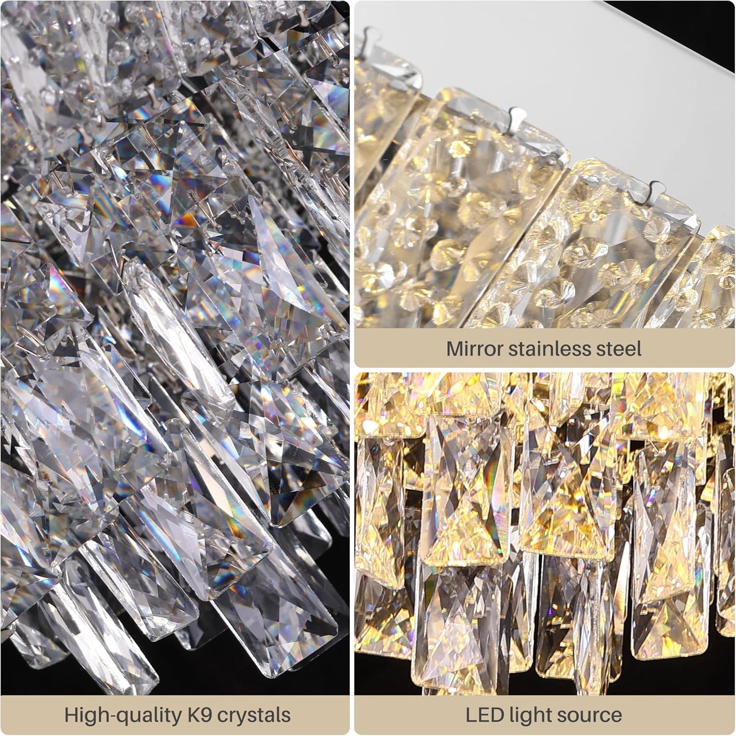 Elegant LED Crystal Raindrop Ceiling Light, 24 in Square Flush Mount Chandelier with Remote for Living Room Kitchen Island Bedroom Hallway Entryway Foyer (Dimmable)