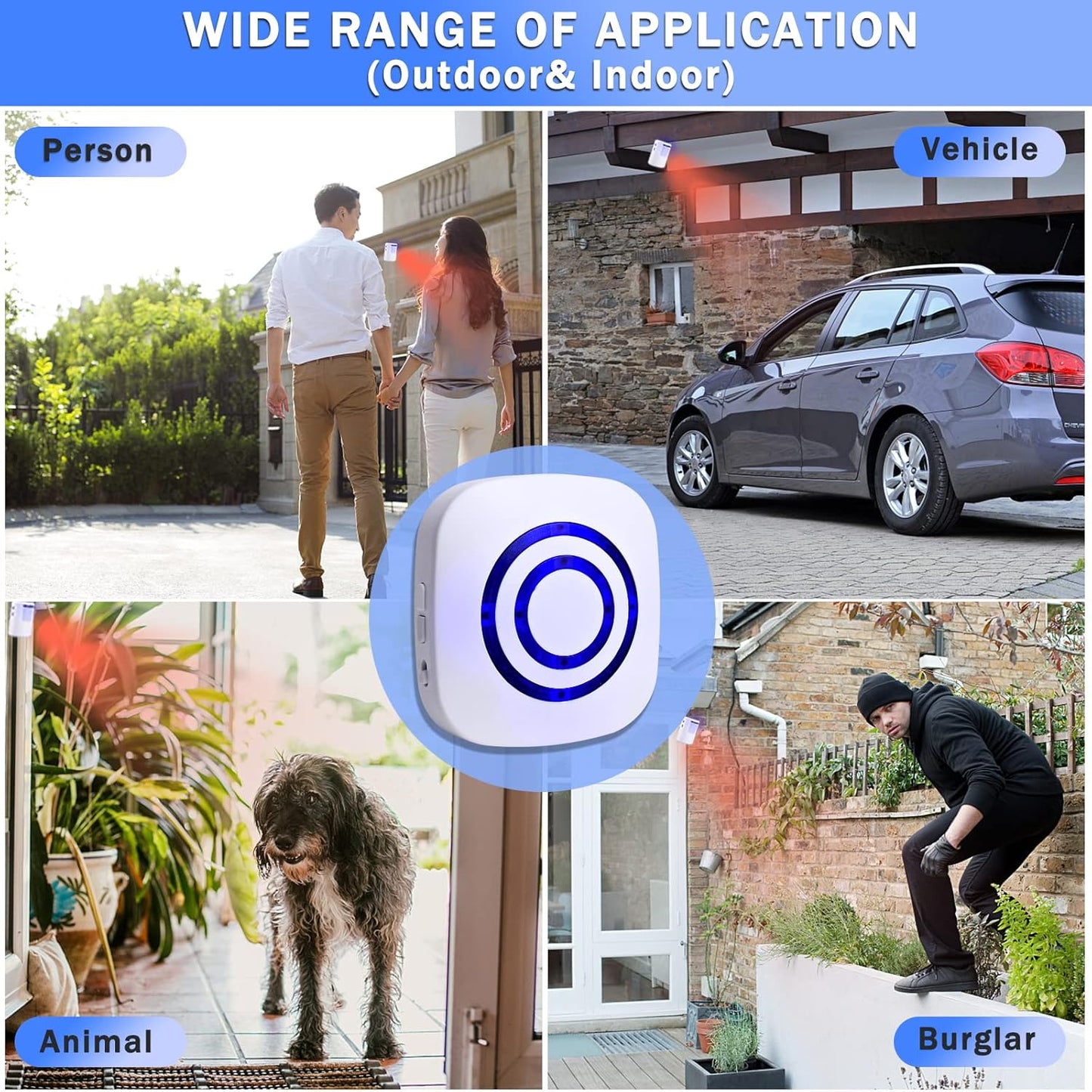 Motion Sensor Alarm,Wireless Driveway Alarm Indoor Home Security Business Detector Alert System -Monitor&Protect Property - 2 Receiver and 3 PIR Sensor-38 Chime Tunes