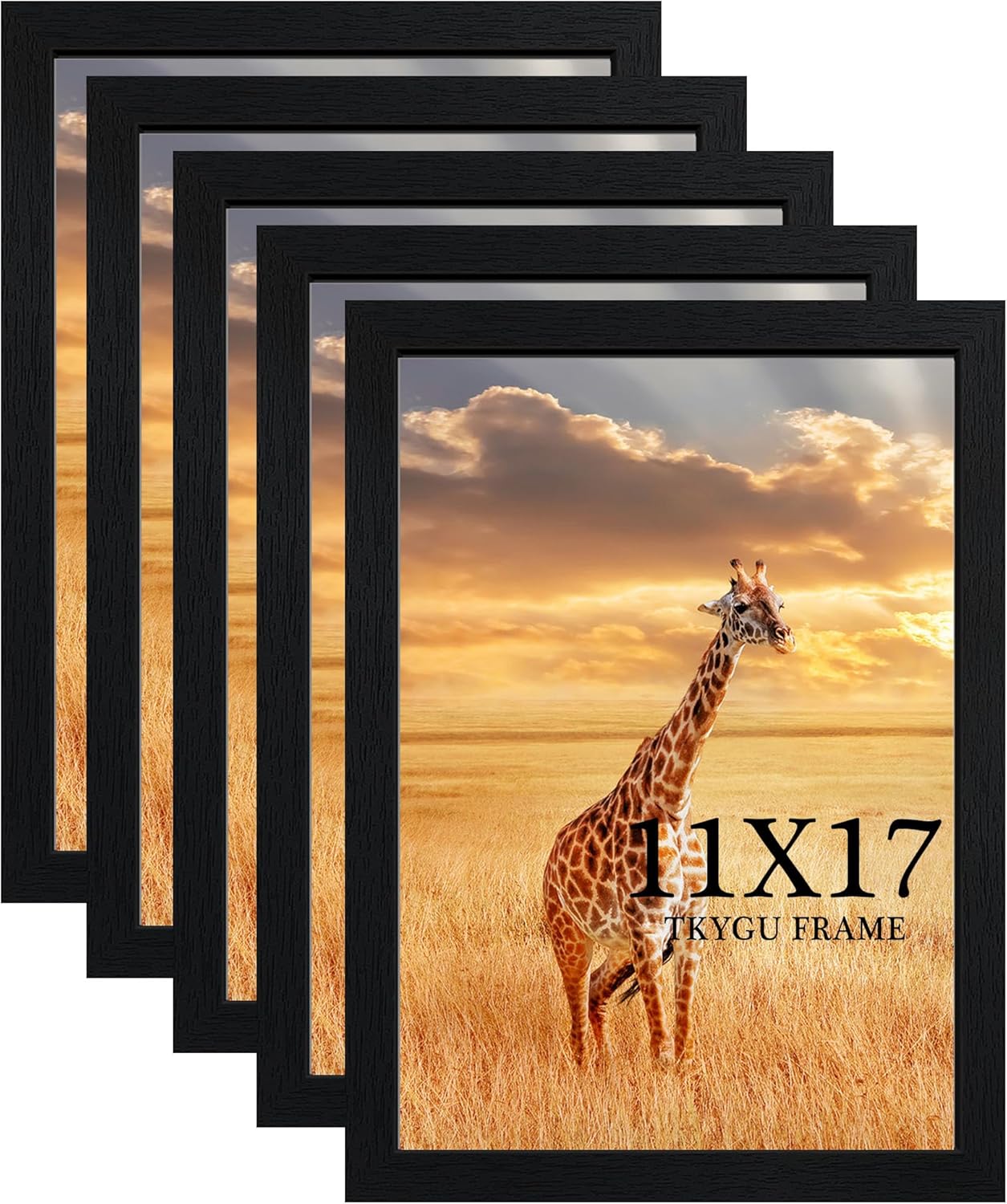11x17 Picture Frame Set of 5,Wooden Frame 11x17 Wall Gallery Poster Photo frame Black with Durable Shatter Resistant Plexiglass for Wall Mounting Family -friend- wedding best gift