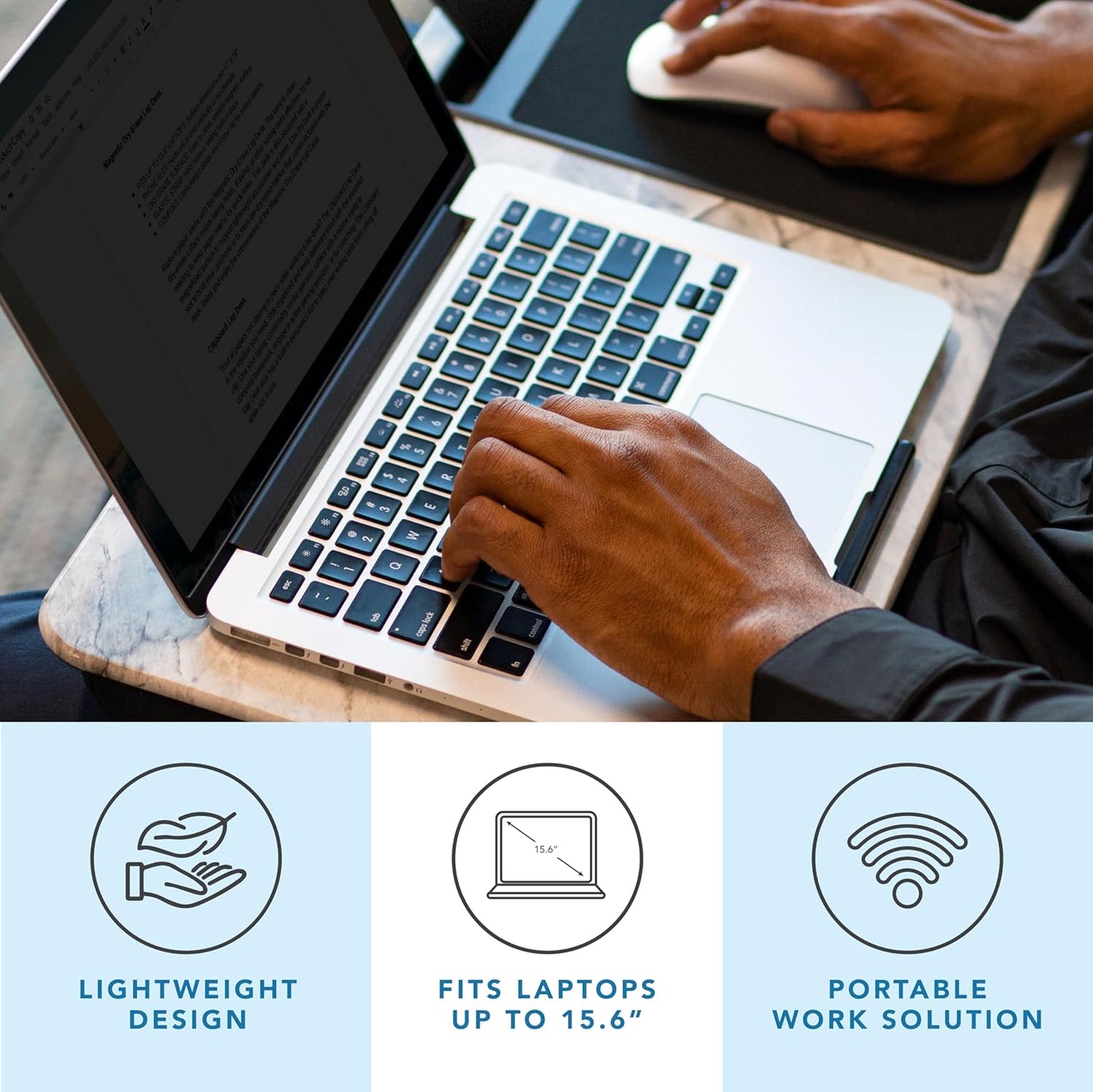 LAPGEAR Home Office Lap Desk with Device Ledge, Mouse Pad, and Phone Holder - White Marble - Fits Up To 15.6 Inch Laptops - Style No. 91501