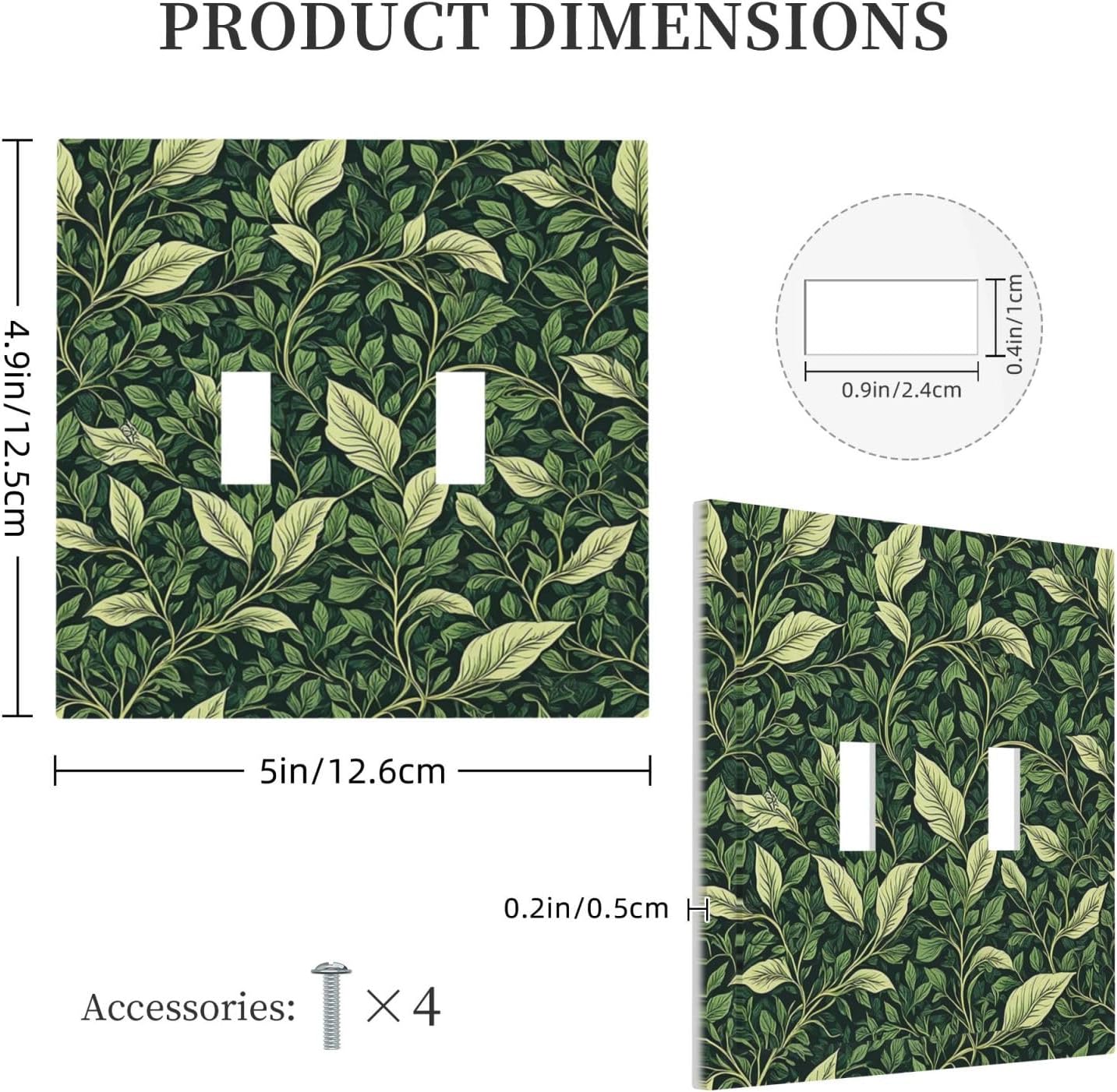 Vintage Green Plant Leaves 2 Gang Double Toggle Light Switch Cover Decorative Switchplate Electrical Wall Plates Faceplate for Bathroom Bedroom Decor 4.9 X 5 IN