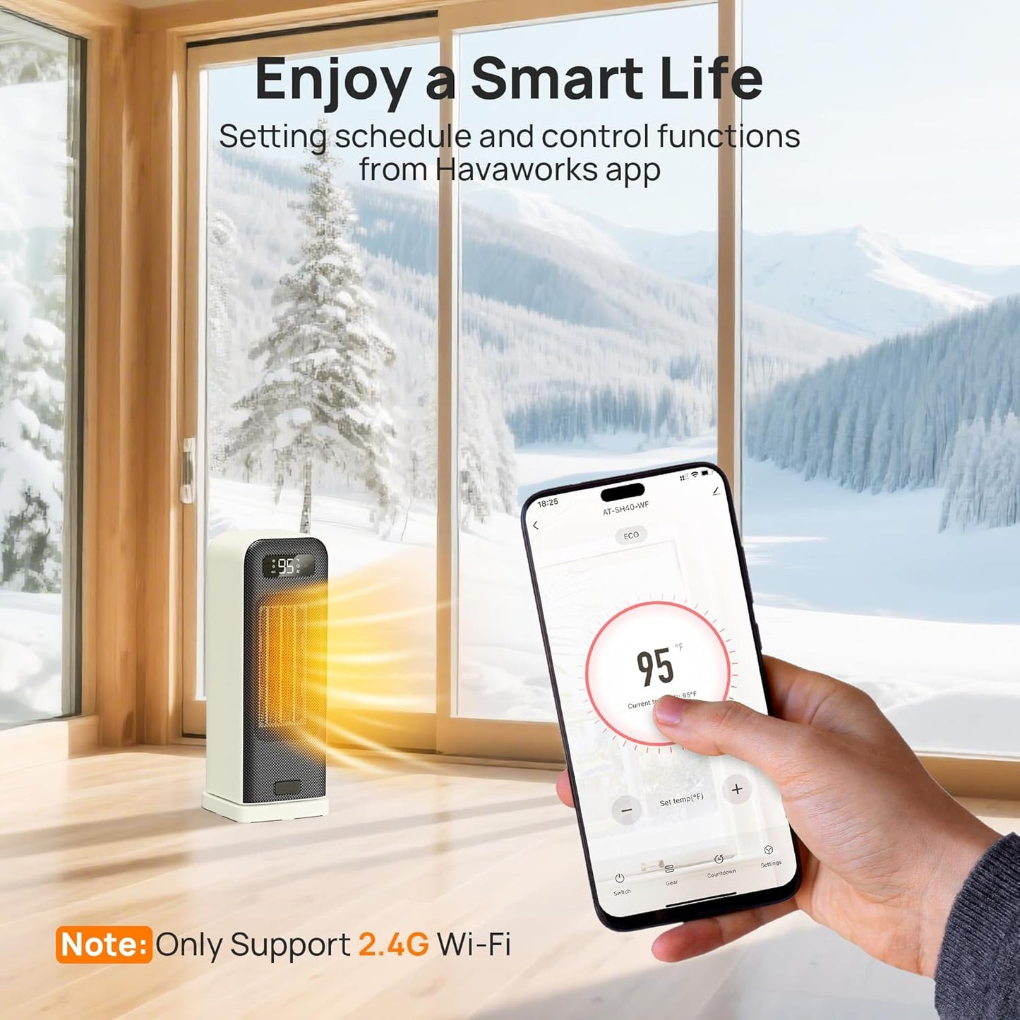 Space Heaters for Indoor Use, Smart Portable Electric Heater with Thermostat, WiFi and Voice Control, 12H Timer, 4 Modes, 36dB 1500W PTC Ceramic Safety Heat for Office Bedroom Home 1Pack Beige
