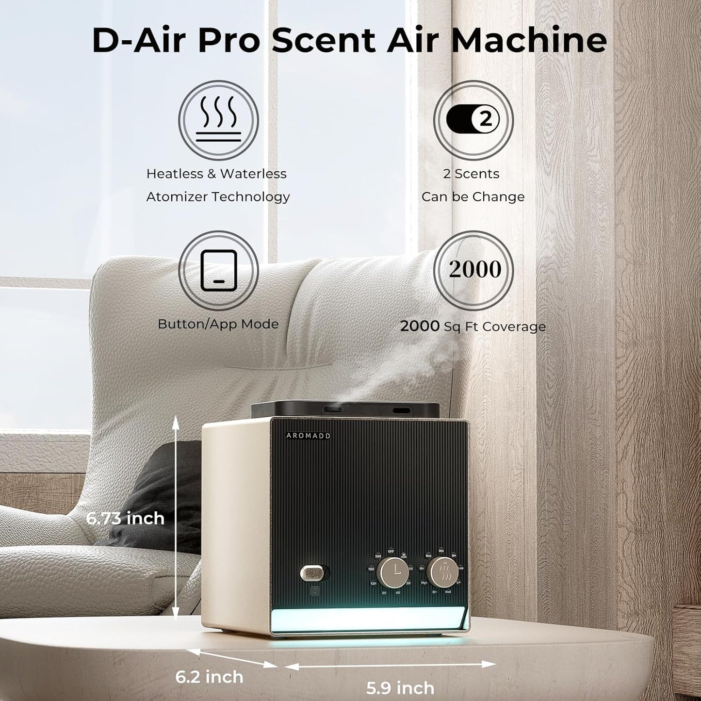 Smart Aroma Dual-Scent Waterless Essential Oil Diffuser, Cold Air Tech Scent Air Machine for 2000 Sq Ft, 2×200ml Hotel Collection Diffuser for Home & Office (Gold Titanium, Two Scents)