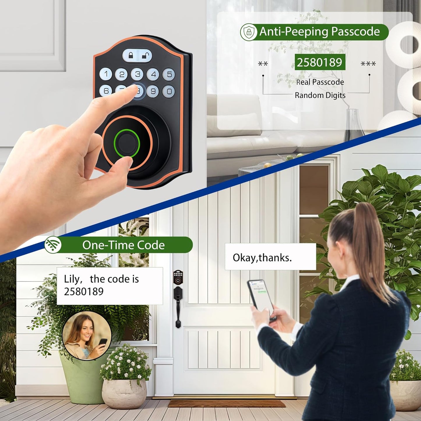 Smart Fingerprint Door Lock, Keyless Entry Deadbolt with Electronic Keypad, Bluetooth App Control, One Time Code, IP65 Weatherproof, for Front Door/Home/Office (Oil Rubbed Bronze)