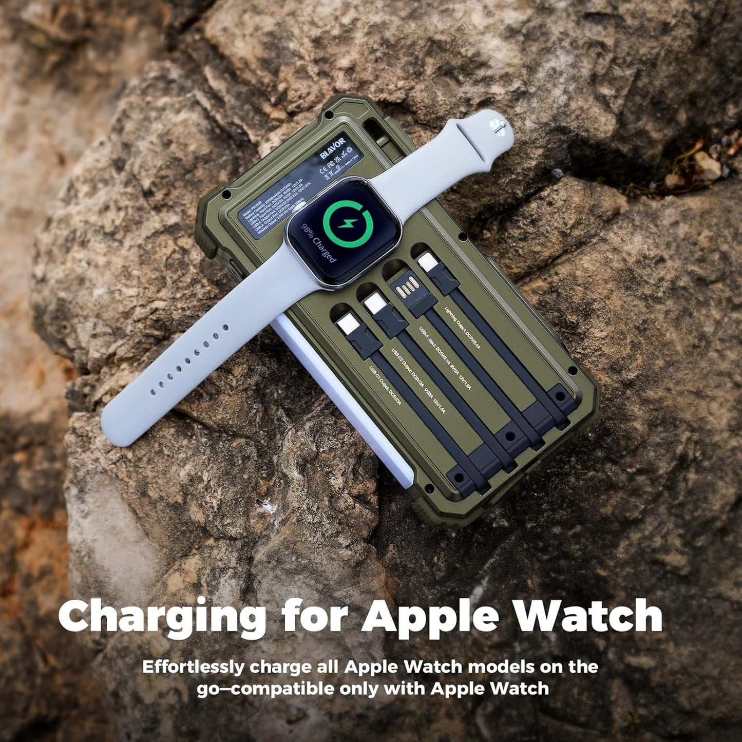 BLAVOR Solar Power Bank 20000mAh Built-in Cables, Wireless Charger for Apple Watch, 20W Fast Charging Battery Pack with USB C, Flashlight, Solar Charger for iPhone, iPad, iWatch, Samsung