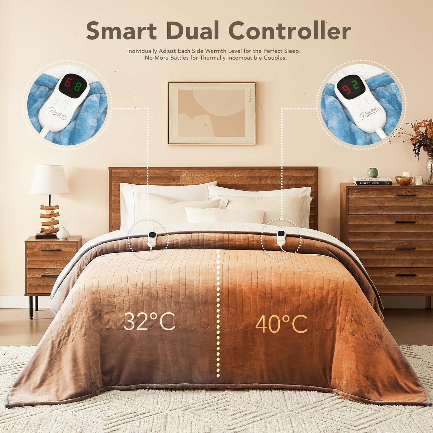 Homemate Electric Heated Blanket Full Size - 72"x84" Heated Bed Blanket Throw with 10 Heating Levels 8 Hours Auto Off Fast Heating Over-Heat Protection-Ultra Soft Flannel ETL Certified, Blue