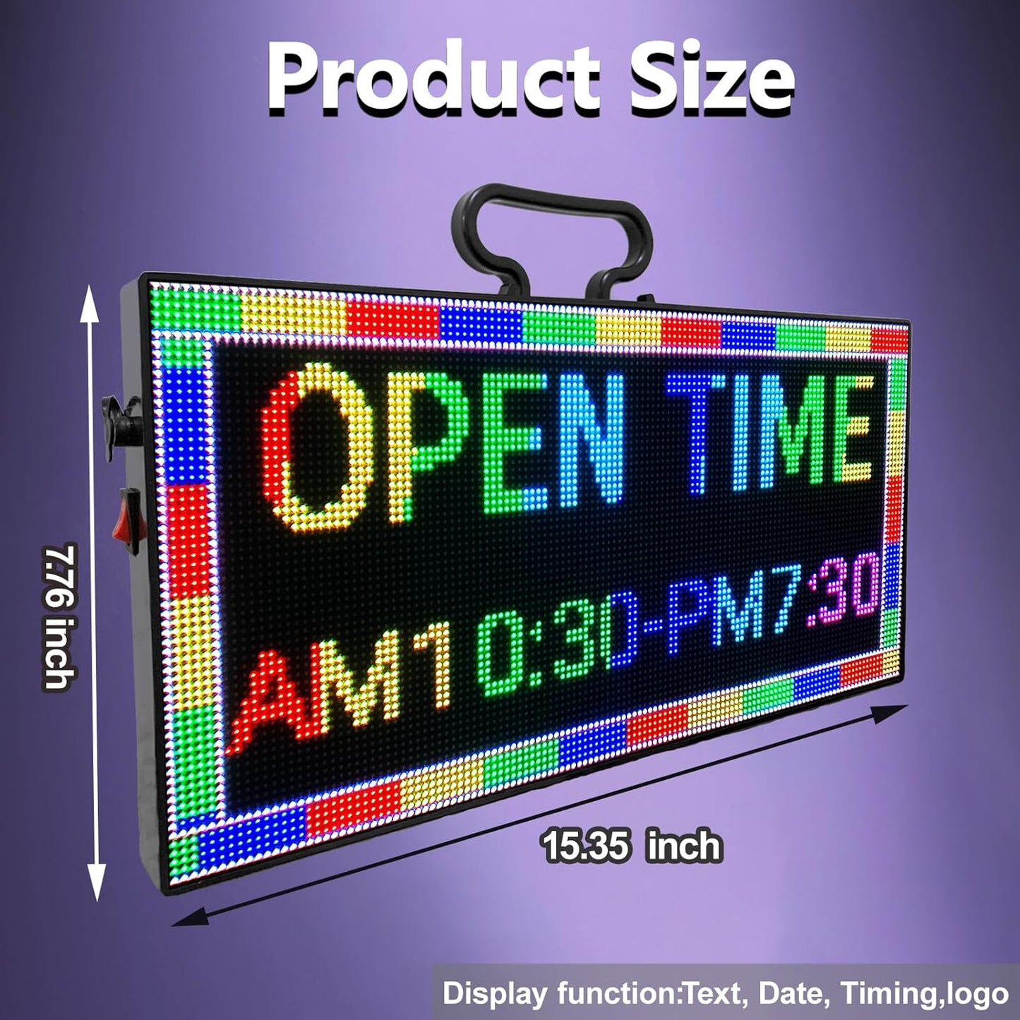 P3 Indoor Portable LED Digital Board 15“x7”, for Airport Pickups, Concerts, and Street Food WiFi Controlled Programmable Sign Custom Text, Simple Icons, Menu Board LED Scrolling Sign Handheld Business Message Board