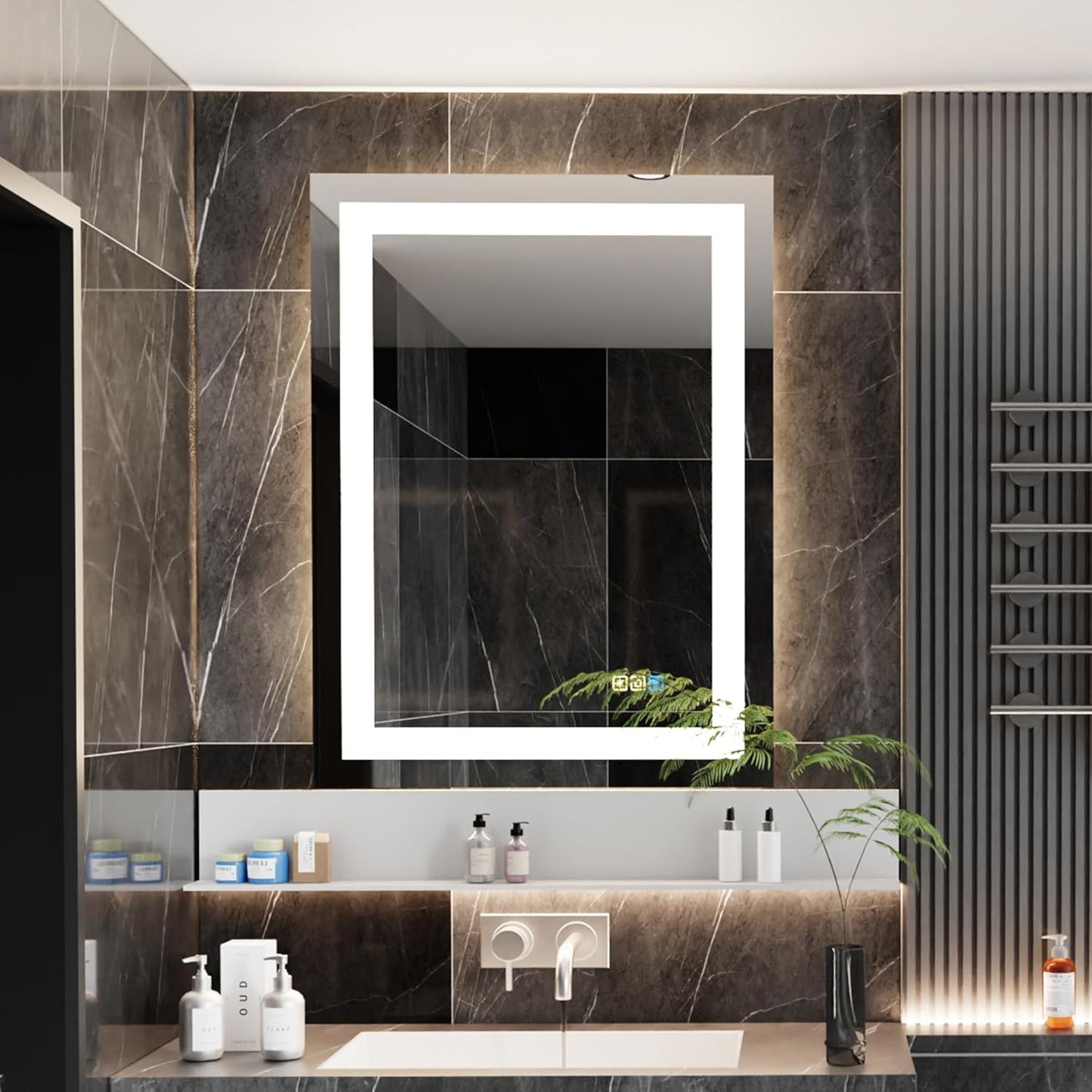18 * 24inchesLED Mirror, Smart Bathroom Mirror with Lights, Anti-Fog, Tempered Glass, 3 Colors Dimmable, Front and Backlit, CRI 90+, Wall Mounted, Memory