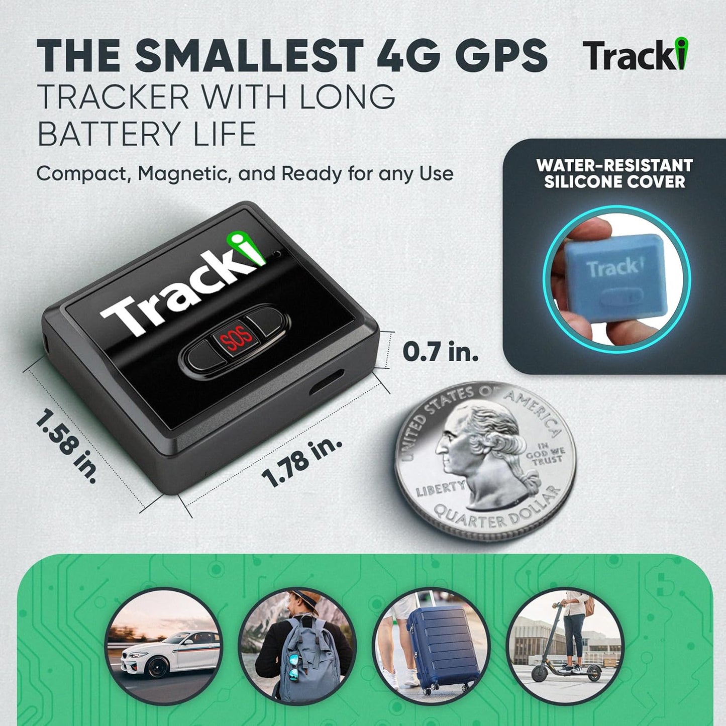 Tracki GPS Tracker for Vehicles, Car, Kids. Subscription Needed. US-Made Tech. 4G LTE GPS Tracking Device. Unlimited Distance, US & Worldwide. Small (Tracker) (Tracker 2 Years Subscription Incl.)