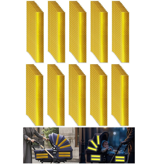 Non Fading Yellow Reflective Stickers 1 inch X 6 inch, Outdoor Waterproof High Visibility Warning Safety Adhesive Reflector Tape (100 Pcs)