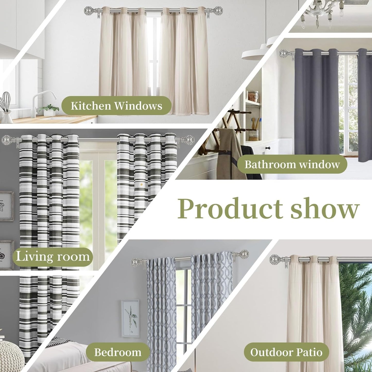Silver Adjustable Curtain Rods for Windows:72-144" Farmhouse Heavy Duty Long Curtain Rod for Bedroom Living Room,Boho Decorative Rustic Drapery Rods with Vintage Coastal Finials,Antique Silver