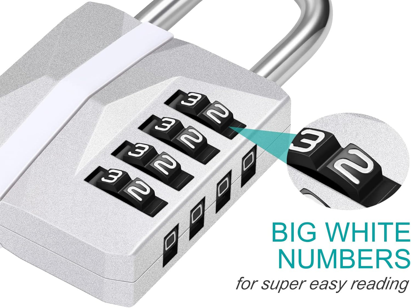 ZHEGE Locker Lock, 4 Digit Combination Lock [2023 Locker Trend] Gym Lock with White Code, Heavy Duty Combo Padlock Outdoor for Gate, Fence, Shed, Garage, School Locks (Silver, 1 Pack)