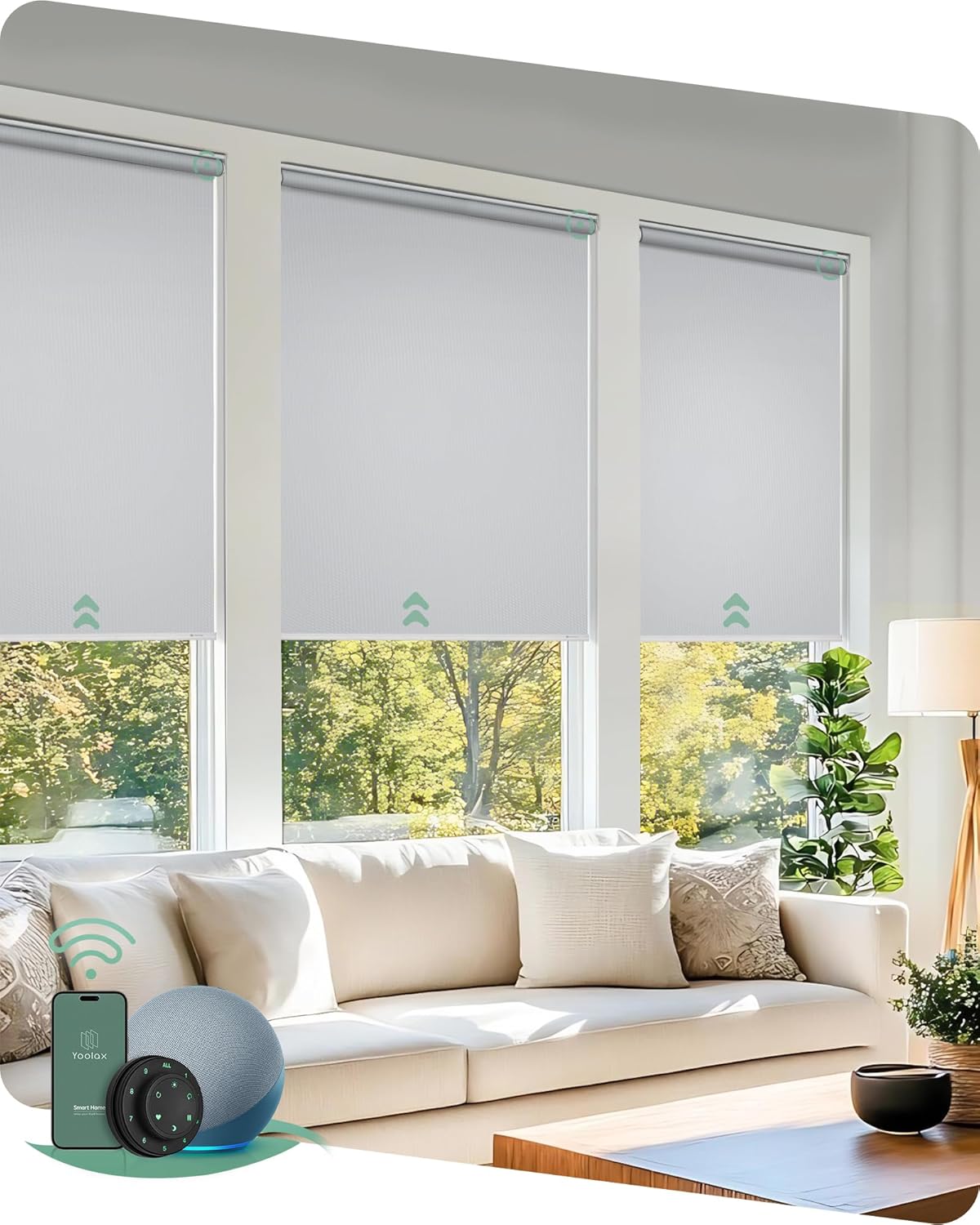 Yoolax Motorized Blinds with Remote, Blackout Smart Blinds for Windows Motorized Waterproof Roller Shades, Automatic Window Shades Work with Alexa Custom Size (Blackout-Vinyl White)