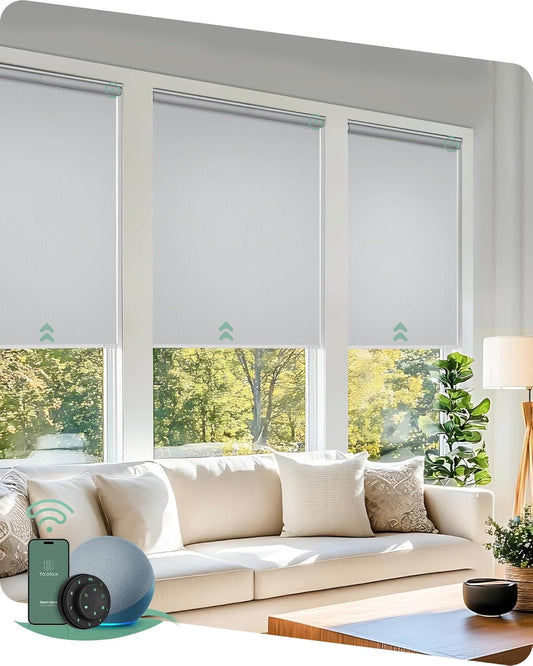 Yoolax Motorized Blinds with Remote, Blackout Smart Blinds for Windows Motorized Waterproof Roller Shades, Automatic Window Shades Work with Alexa Custom Size (Blackout-Vinyl White)