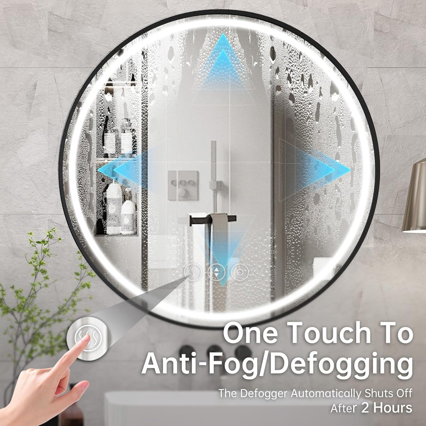 32 Inch Round Led Mirror, Bathroom Mirror with Lights, Black Metal Framed Frontlit Circle Mirrors for Wall with Anti-Fog, Memory Function, 3 Color Temperature, Dimmable Makeup Mirror