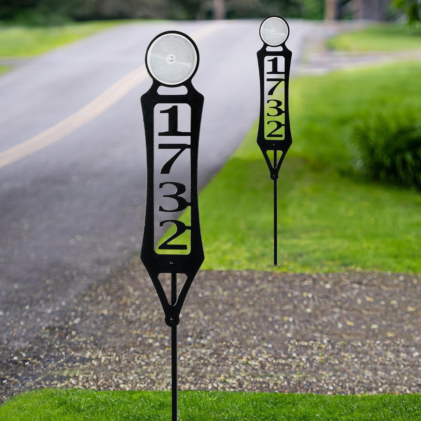 Pathways Vertical Custom Reflective Driveway Marker Set of Two | Personalize with 1-5 House Numbers or Last Name | Black Finish for Outdoors Year-Round | Unique Address Reflector Stake Set of 2