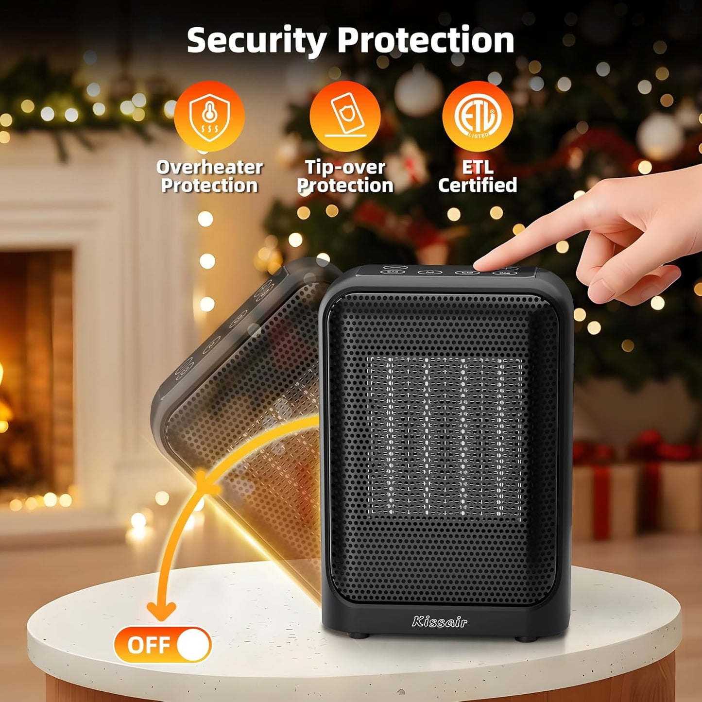 Space Heater, 1400W Electric PTC Ceramic Heaters Indoor Portable 2S Fast Heating with Thermostat, LED Display, ECO & Sleep Mode, Quiet Small Heater with 24H Timer, Tip-Over Protection, Black