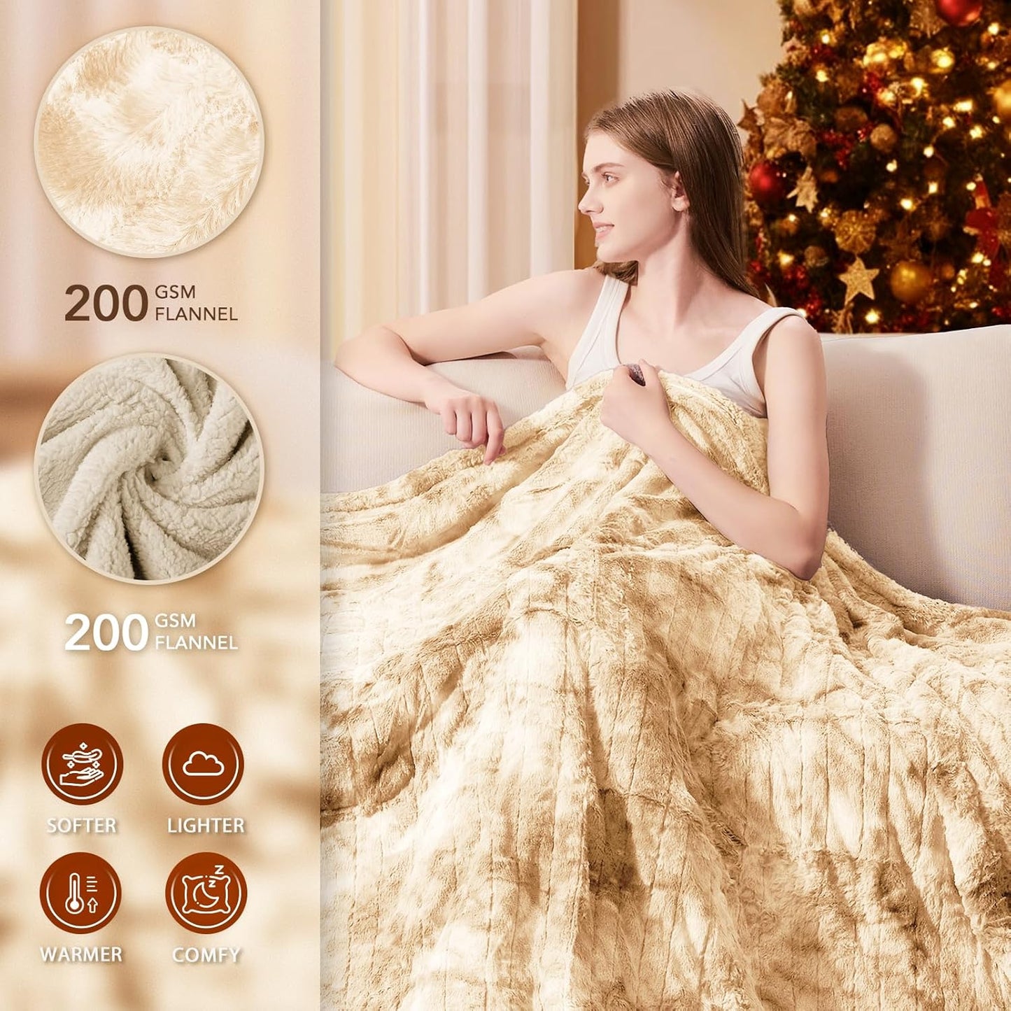 Homemate Electric Heated Blanket Queen Size - 84"x90" Heating Blanket Queen Size Dual Control 1/2/4/6/8 Hours Auto-Off 10 Heat Level Over-Heat Protection Luxury Faux Fur Sherpa ETL Certification