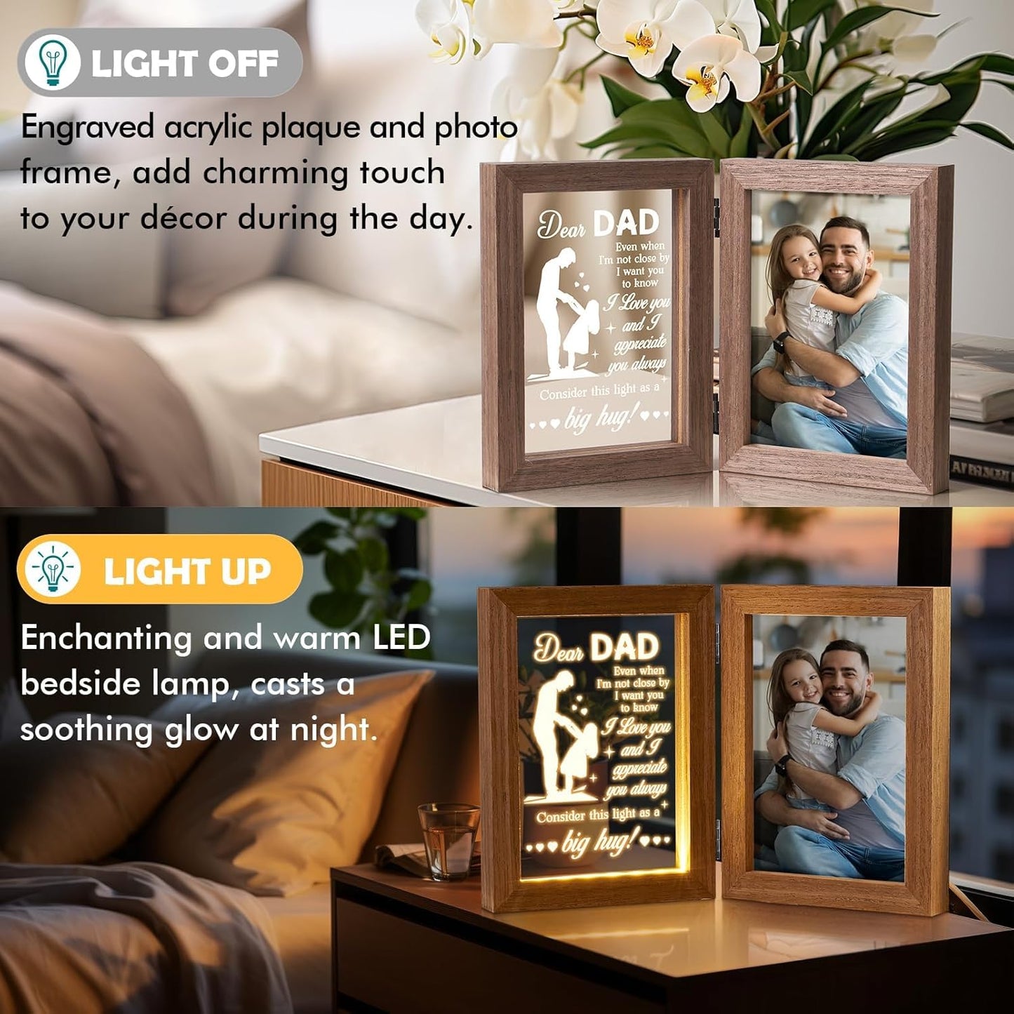 Tiblue Christmas Gifts for Dad from Daughter Son Kids Wife Dad Gifts for Dad Who Wants Nothing Best Daddy Gift - Night Light with Father Picture Frame for 5x7 Photos New Daddy Bonus Step Father Gift