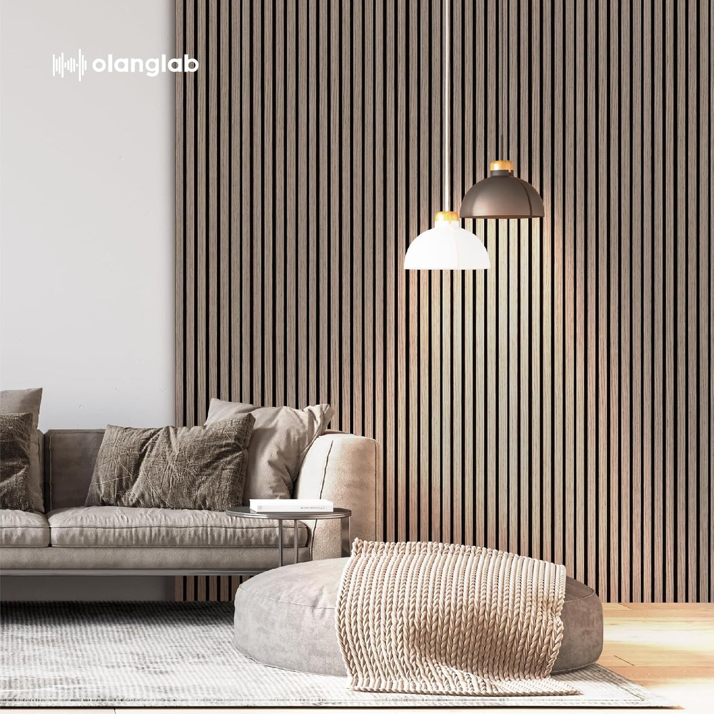 Olanglab Wood Slat Wall Panels, Wooden Acoustic Wall Panels, 94.5"x12.6" Each 3D Wall Panels for Interior Wall Decor, 4 Pack in Total 94.5"x50.4" (Dark Walnut)