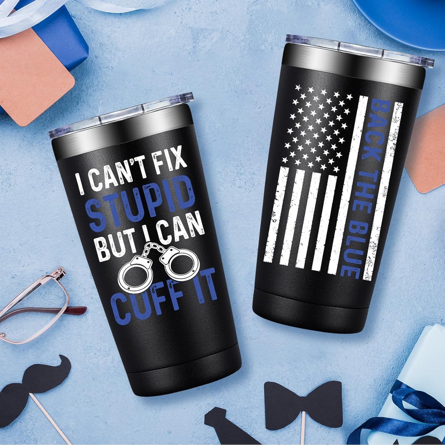 Fufandi Police Officer Gifts - Academy Graduation Gifts for Police -Birthday Fathers Day Gift for Dad, Men, Policeman - Tumbler Cup 20oz