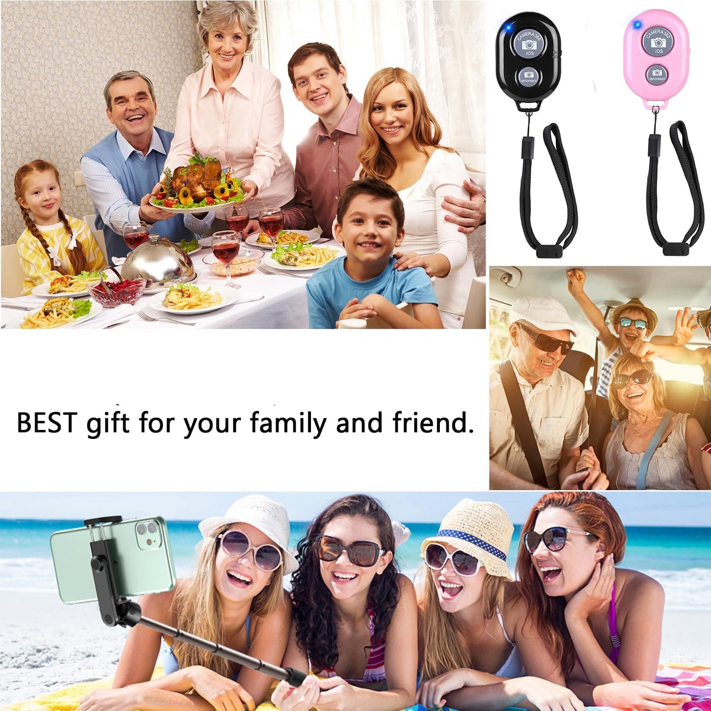 Cellphone Remote Shutter for Smartphones and Tablets, AOQIYUE Wireless Camera Remote Control Compatible with iPhone/Android Cellphone Wrist Strap Included (Black+Pink)