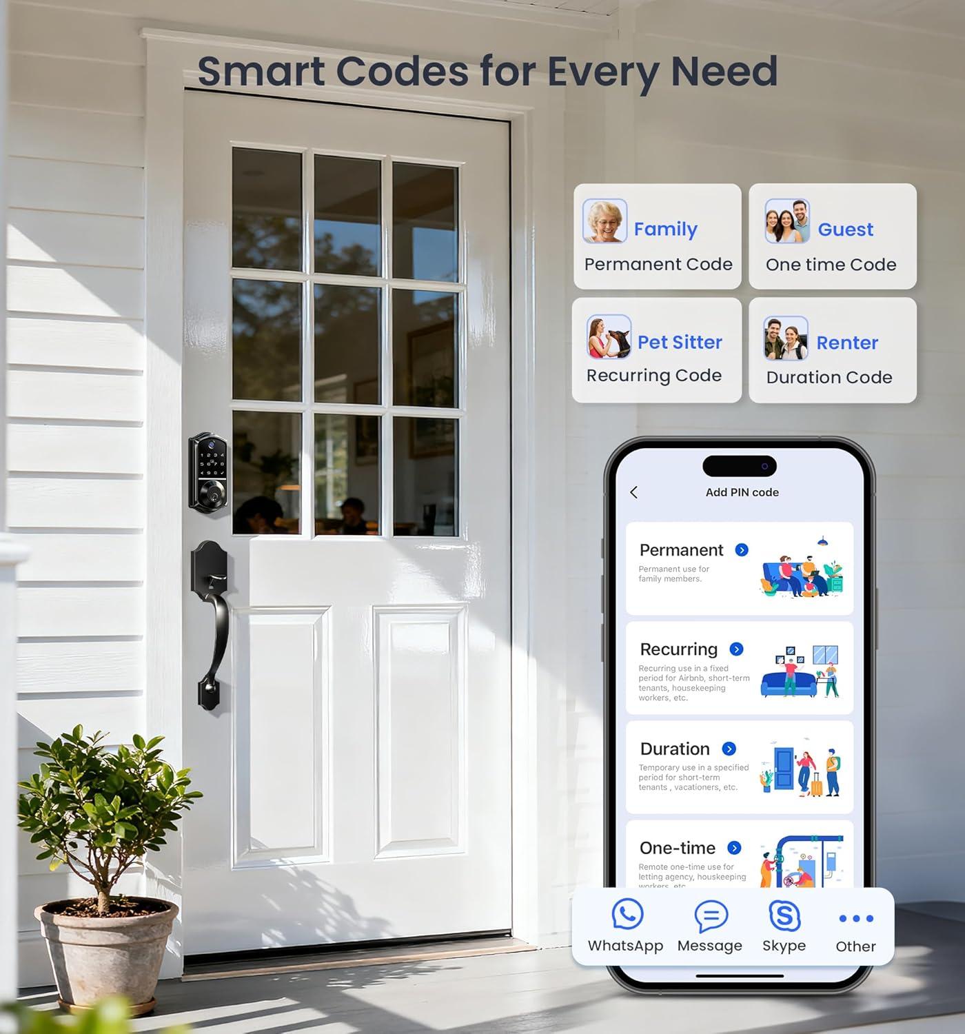 Veise VE017-H Fingerprint Smart Front Door Lock Set, App Control, Keyless Entry Deadbolt with Handle, Smart Deadbolt, Emergency Power Port, Touchscreen Keypad, Auto Lock, Easy Install, Matte Black