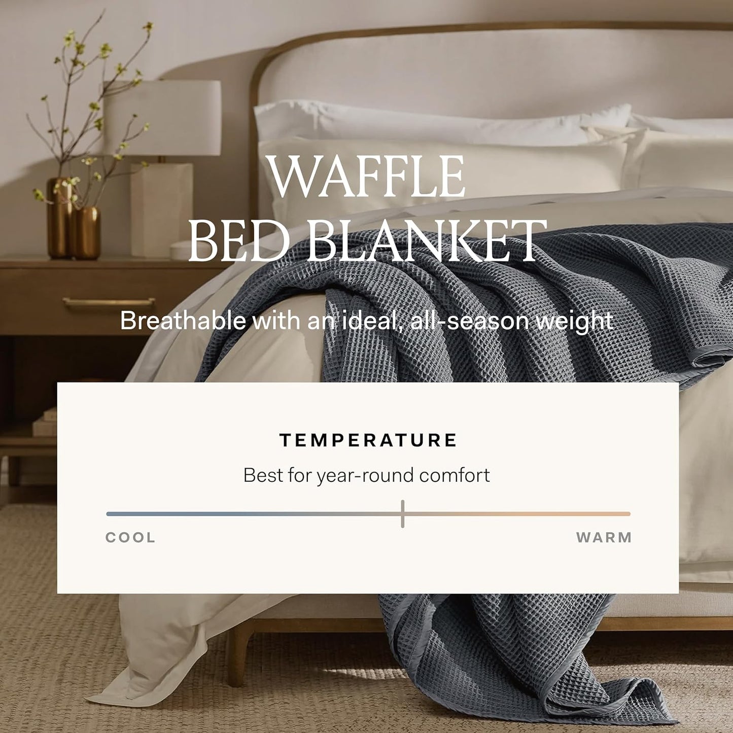 BOLL & BRANCH Waffle Bed Blanket - King/Cal King, Pewter - Luxury 100% Organic Cotton - Soft, Lightweight and Breathable - Textured Waffle Weave