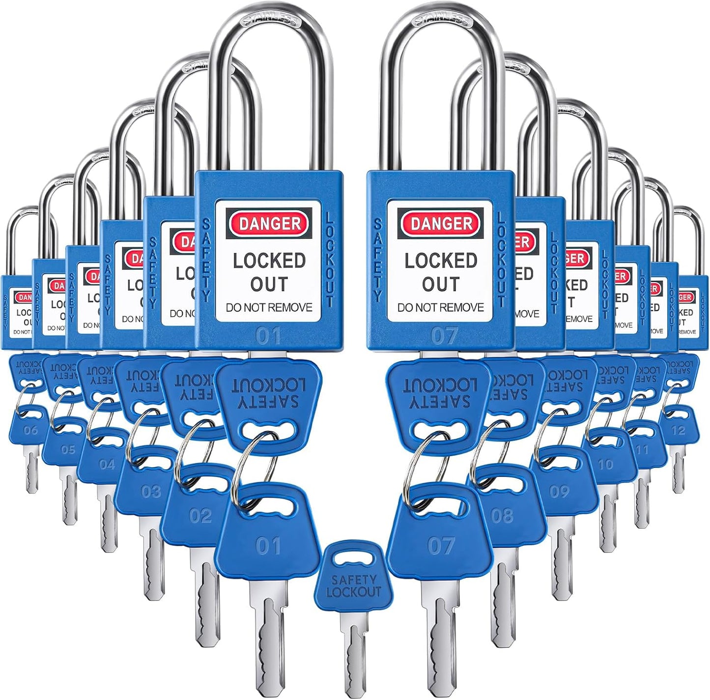 Landhoow 12 Set Lockout Tagout Locks and Keys Kit Loto Locks Different Safety Lock 2 Keys Per Lock Tag Out Padlocks for Electrical Lockout Tag Out Stations and Devices Kits (Blue)